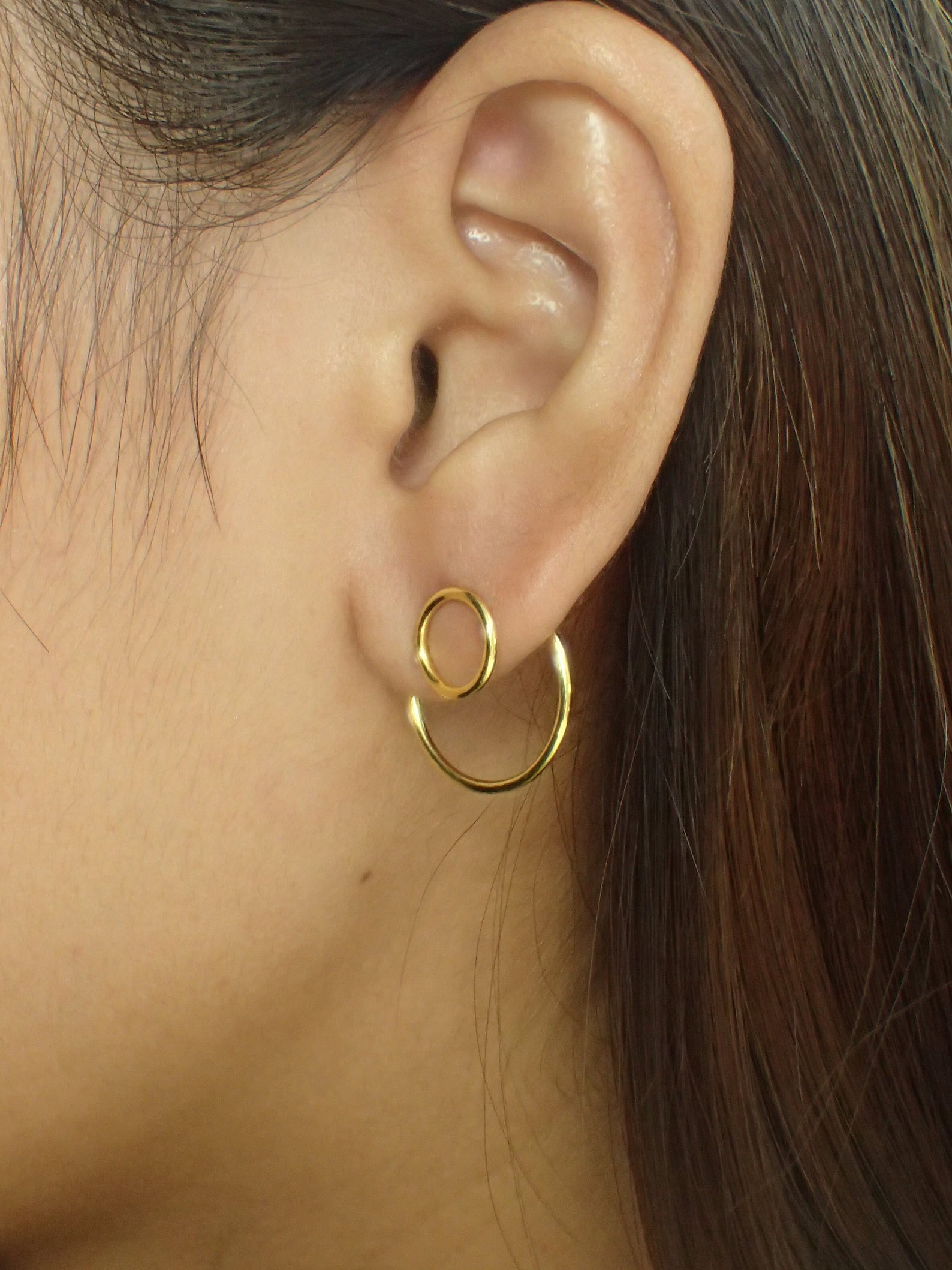 Open Circle Ear Jacket Earrings / 925 Sterling Silver Two Way Earrings / Geometric Minimal Earrings / Earrings Gift for Her