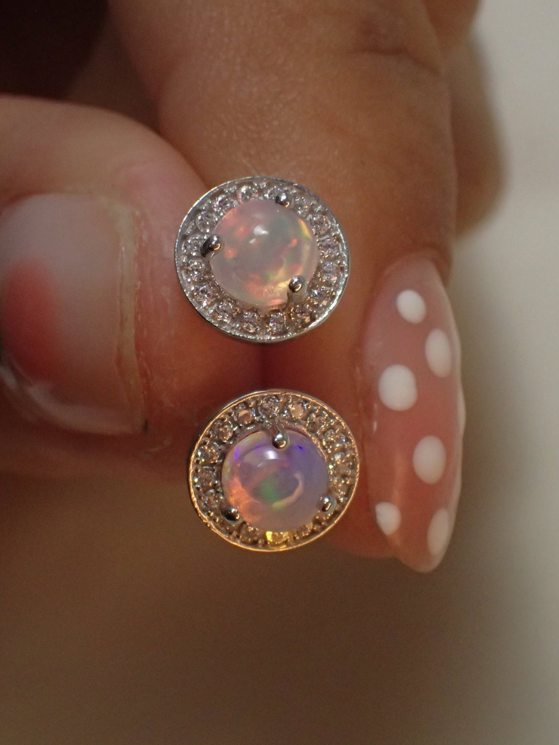 Opal Halo Earrings / Diamonds Earrings / Opal Stud Earrings / October Birthstone / Brilliant Round Diamond Earrings