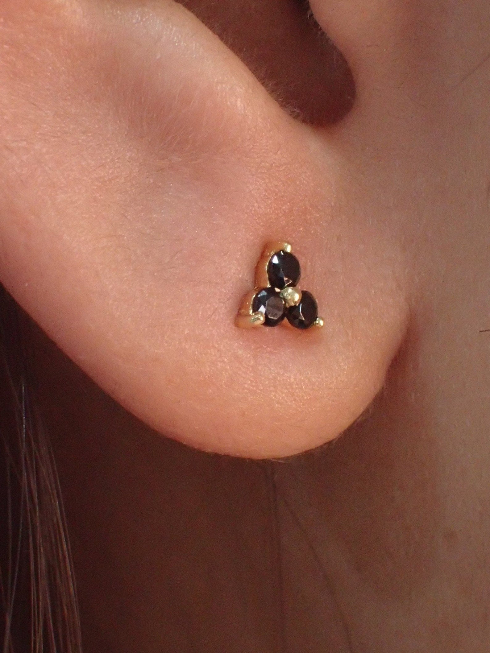 Black Diamond Stud Earrings / Trio Studs / Bridesmaid Gifts / Three Stone Earrings / Minimalist Earrings