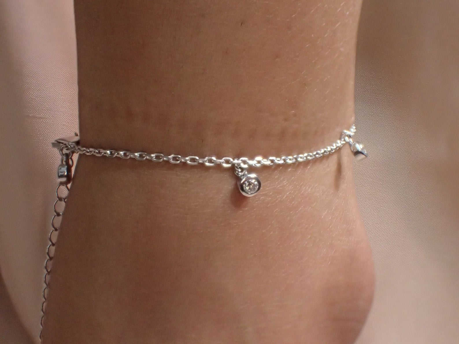 2.5mm Diamond Anklet / Bridesmaid Gift Anklet Bracelet / Minimalist Dainty Anklet / Sterling Silver Diamond Anklet