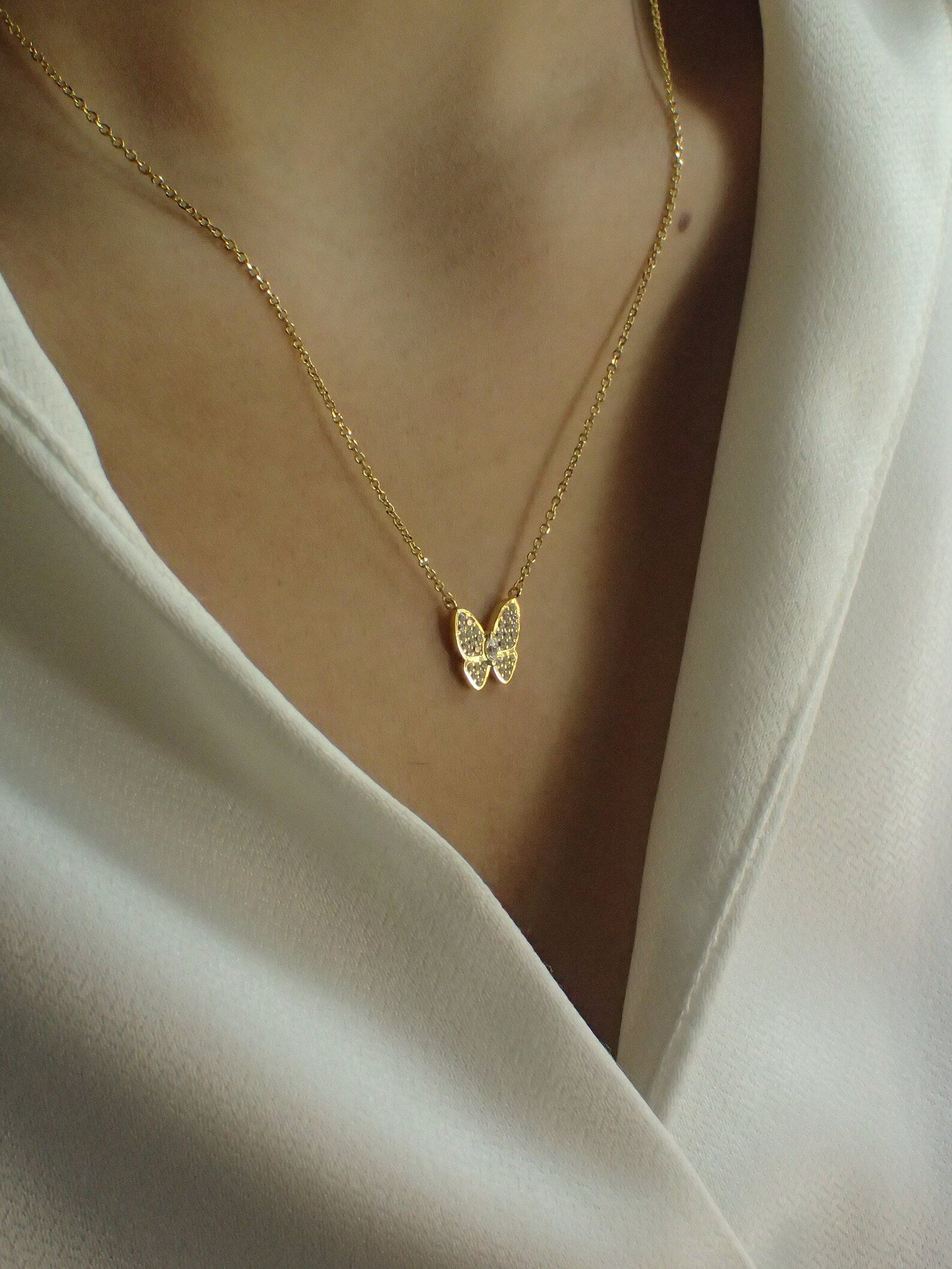Butterfly Necklace / Moissanite Butterfly Necklace / Daily Wear Necklace / Moissanite Wedding Necklace