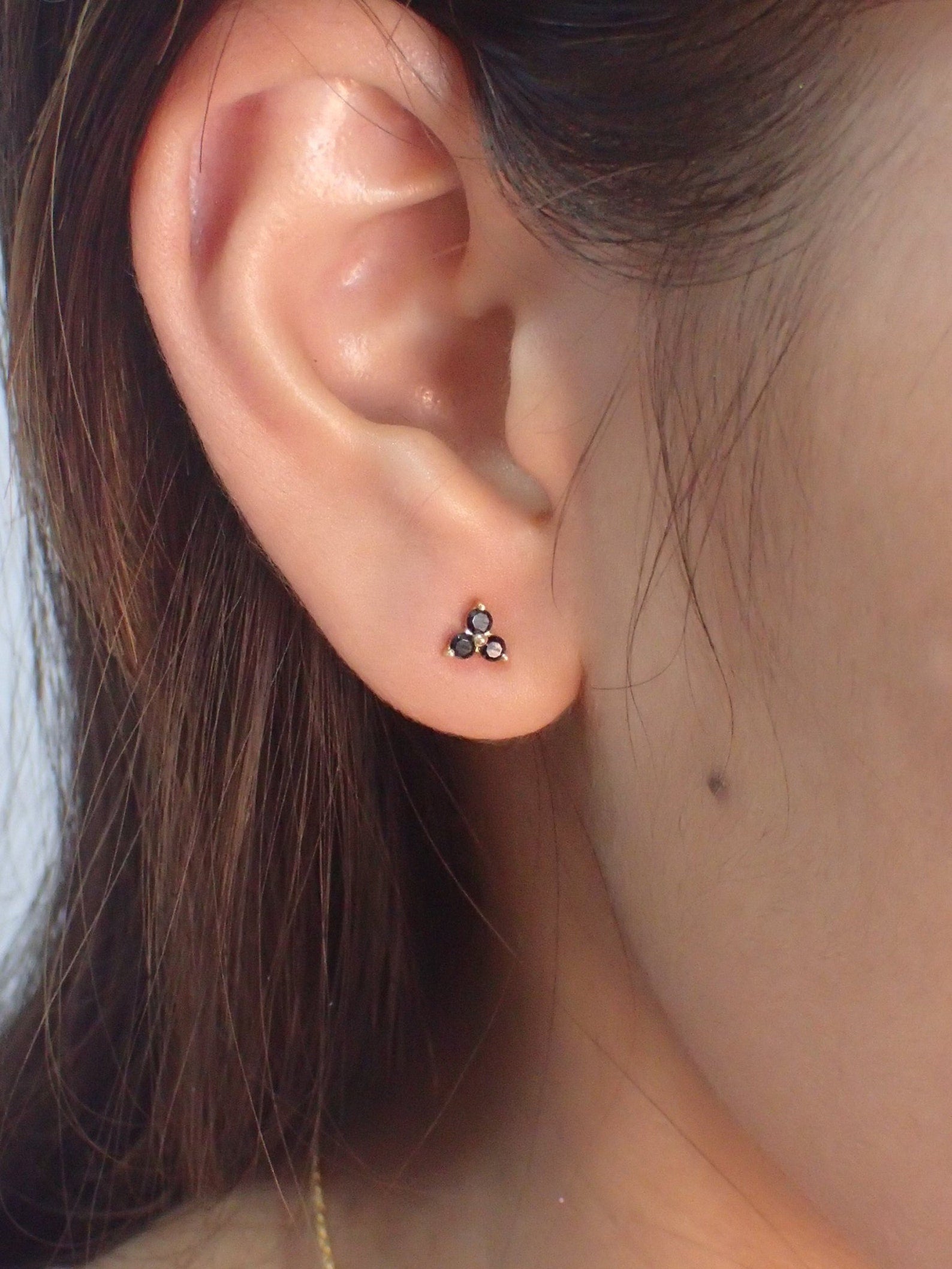 Black Diamond Stud Earrings / Trio Studs / Bridesmaid Gifts / Three Stone Earrings / Minimalist Earrings
