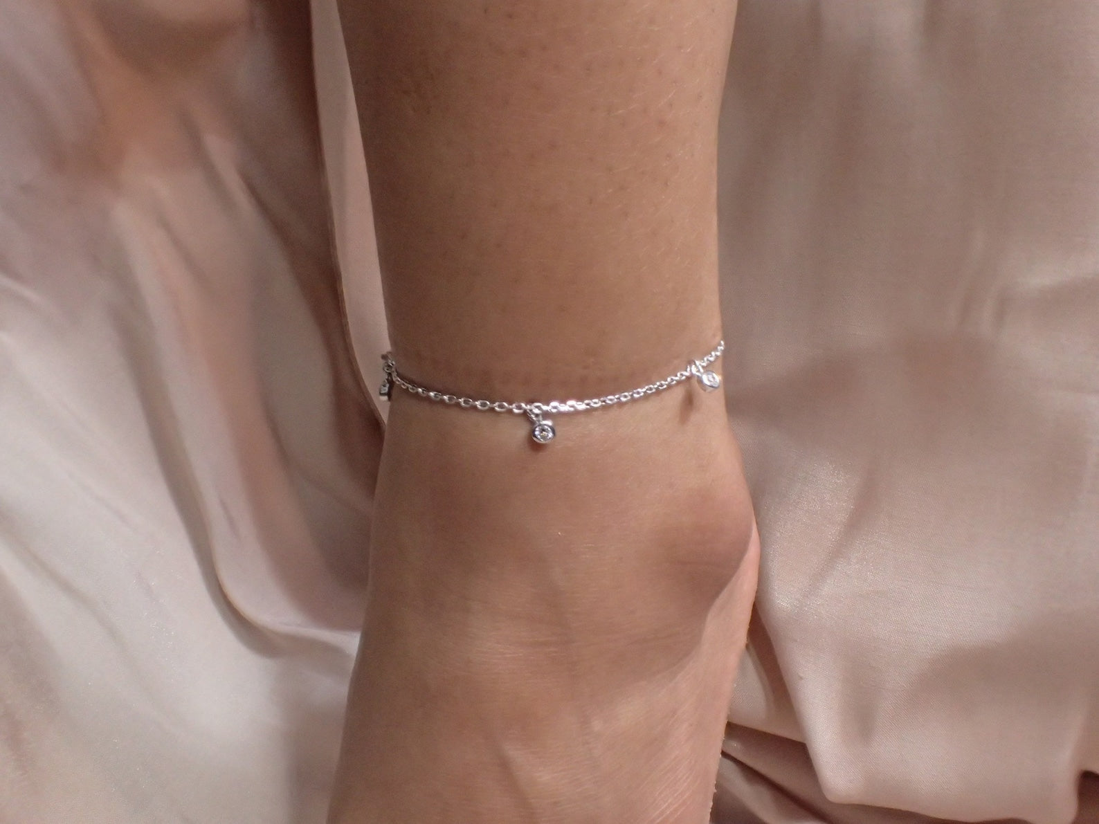 2.5mm Diamond Anklet / Bridesmaid Gift Anklet Bracelet / Minimalist Dainty Anklet / Sterling Silver Diamond Anklet