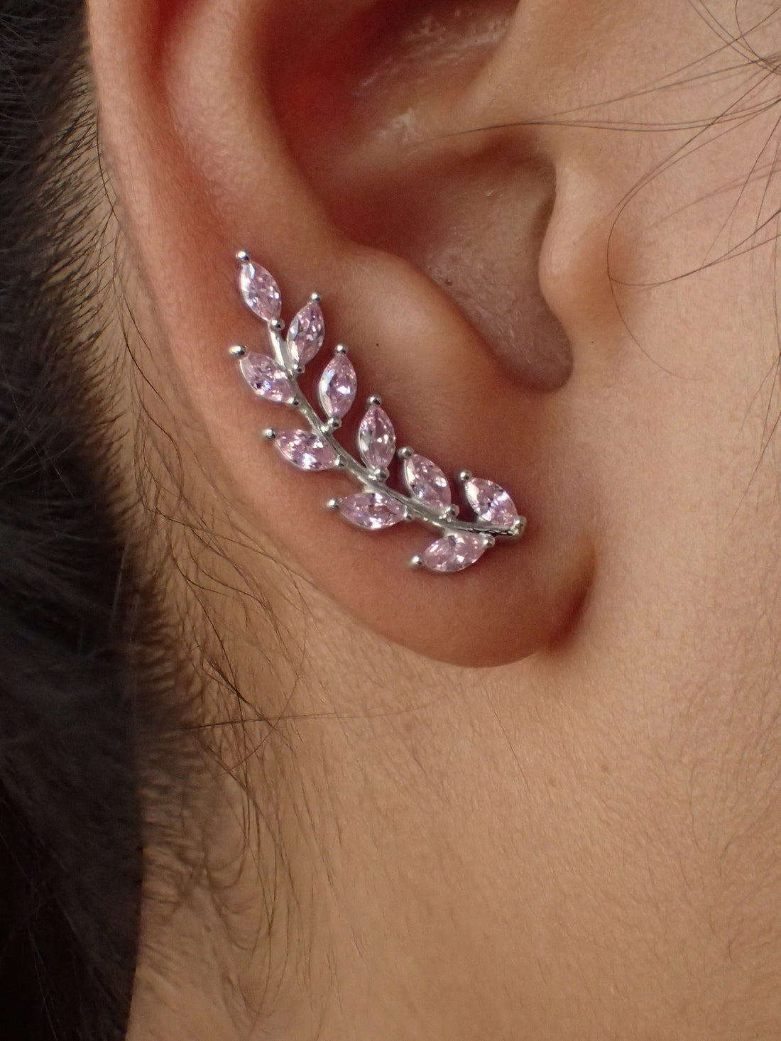 Pink Sapphire Earring Climber / Ear Crawlers Earrings / Marquise Ear Climber Earrings / Bridesmaid Gift / Gift for Her