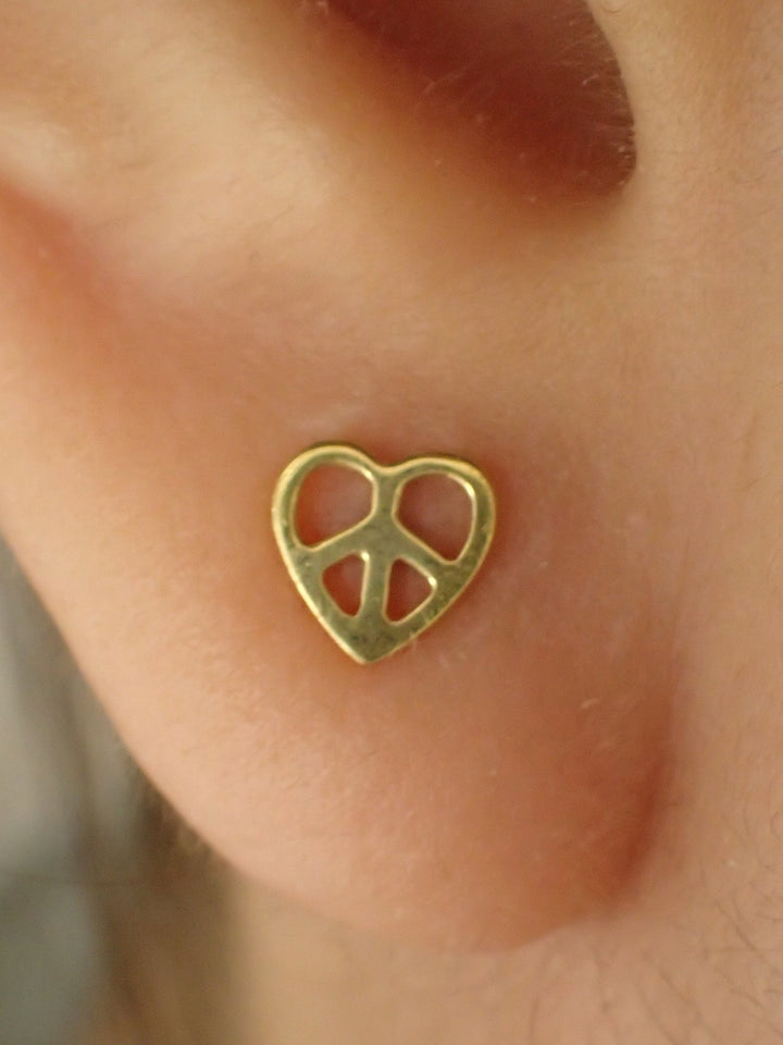 Peace Symbol Heart Stud Earrings / Peace Sign Earrings / Hippie Peace Earring Gift for Her / Peace Studs