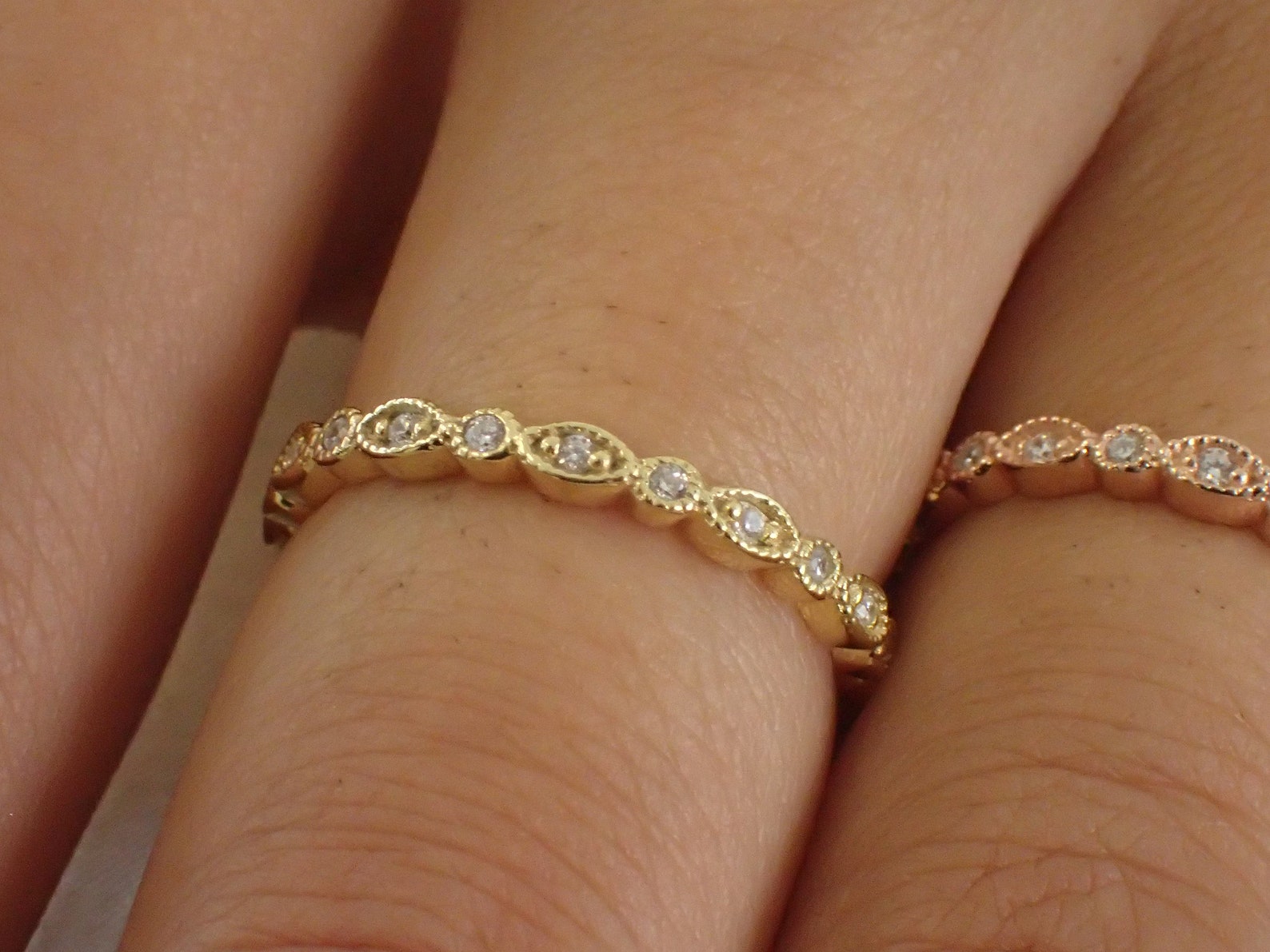 Marquise Shape Moissanite Wedding Band / Art Deco Moissanite Band / Stackable Band Gift for Her / Thin Dainty Band