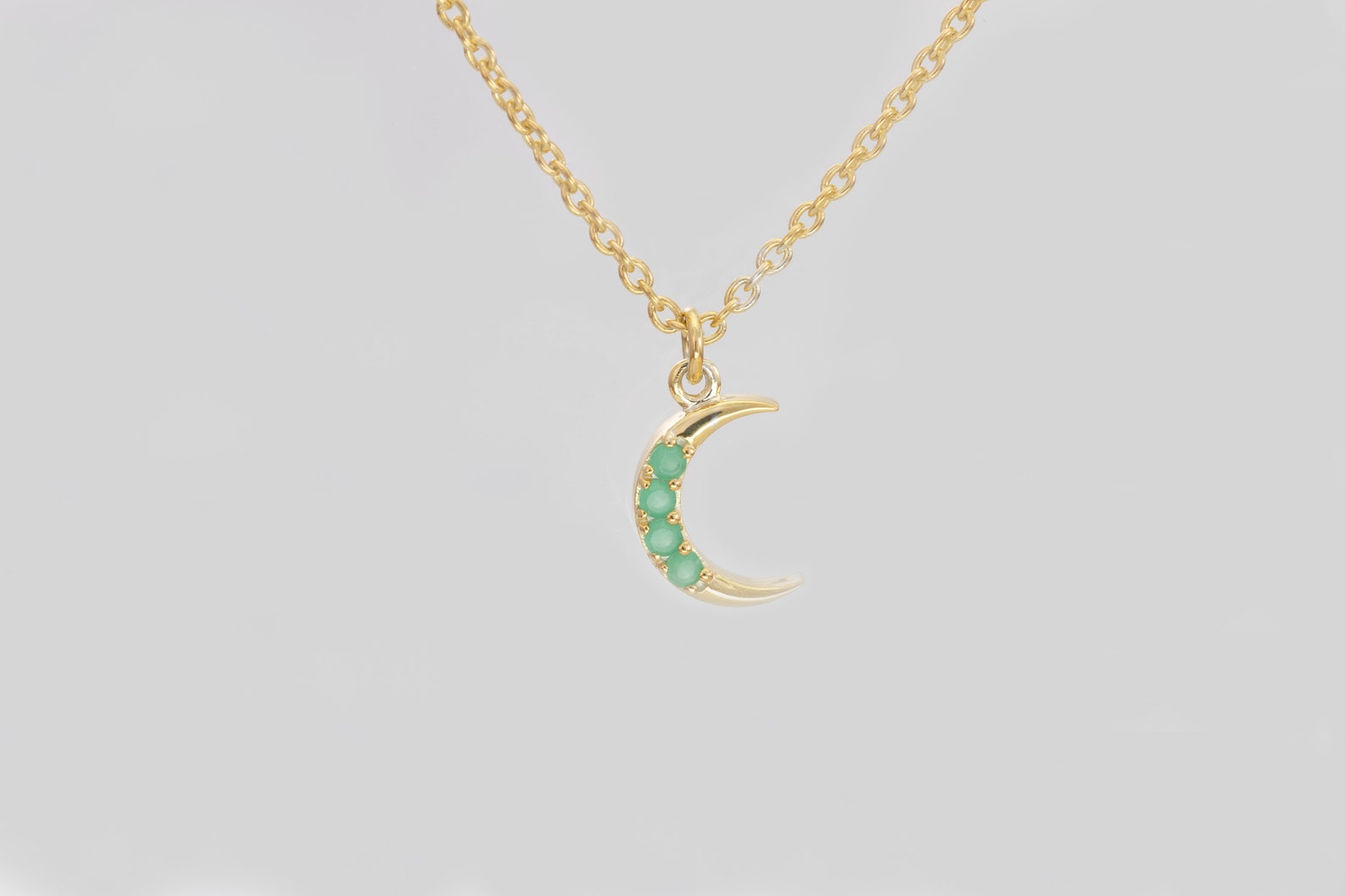 Crescent Moon Emerald Necklace, May Birthstone Necklace, Unique Necklace Gift for Women, Crescent Charm