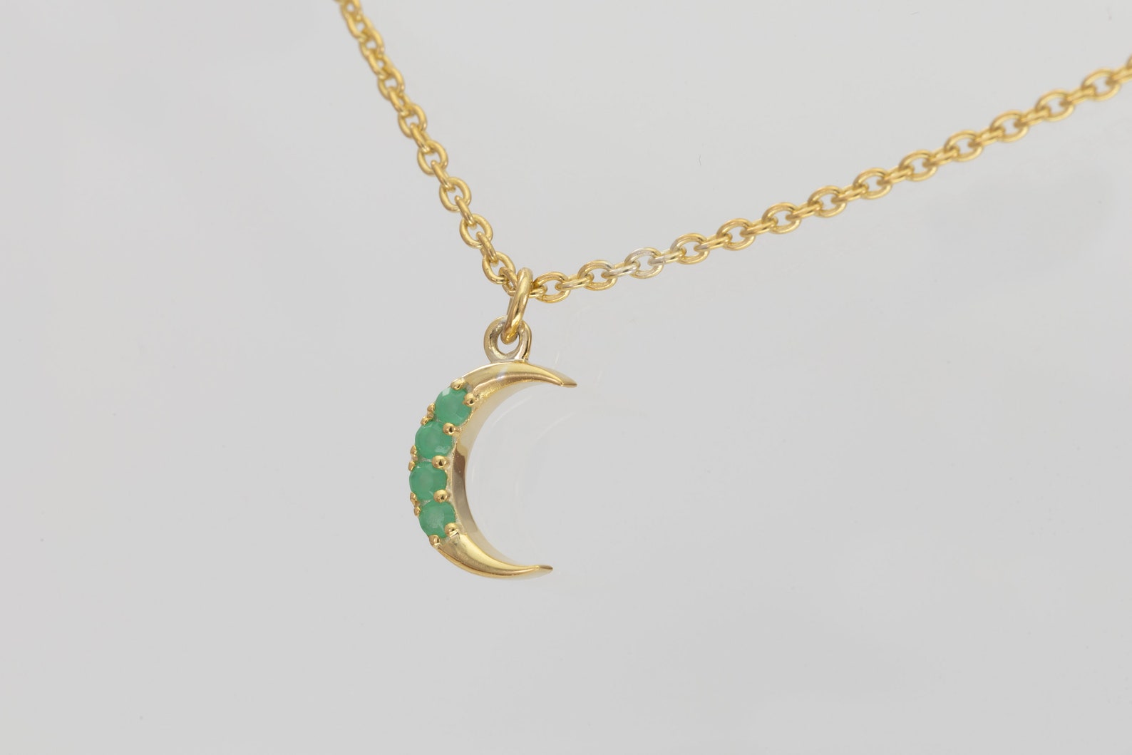 Crescent Moon Emerald Necklace, May Birthstone Necklace, Unique Necklace Gift for Women, Crescent Charm