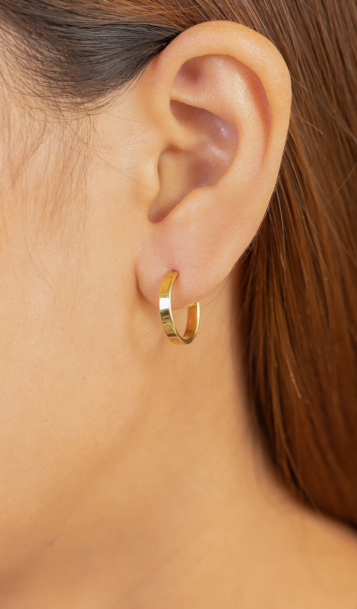 Flat Hoop Earrings, 18K Gold Filled Open Back Earrings, Chunky Hoop Earrings