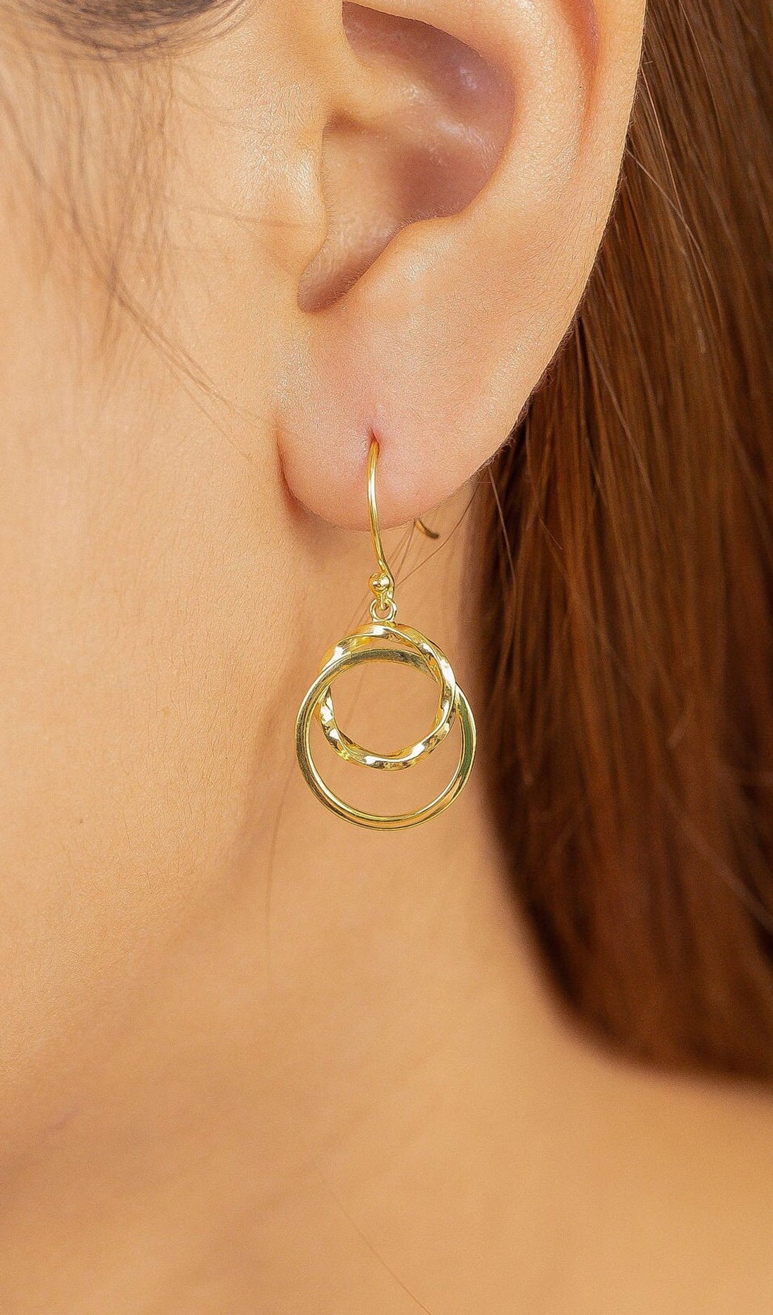 Interlinked Circle Double Hoop Earrings, Dangle Drop Earrings, Circle Statement Earrings, Classic Earrings