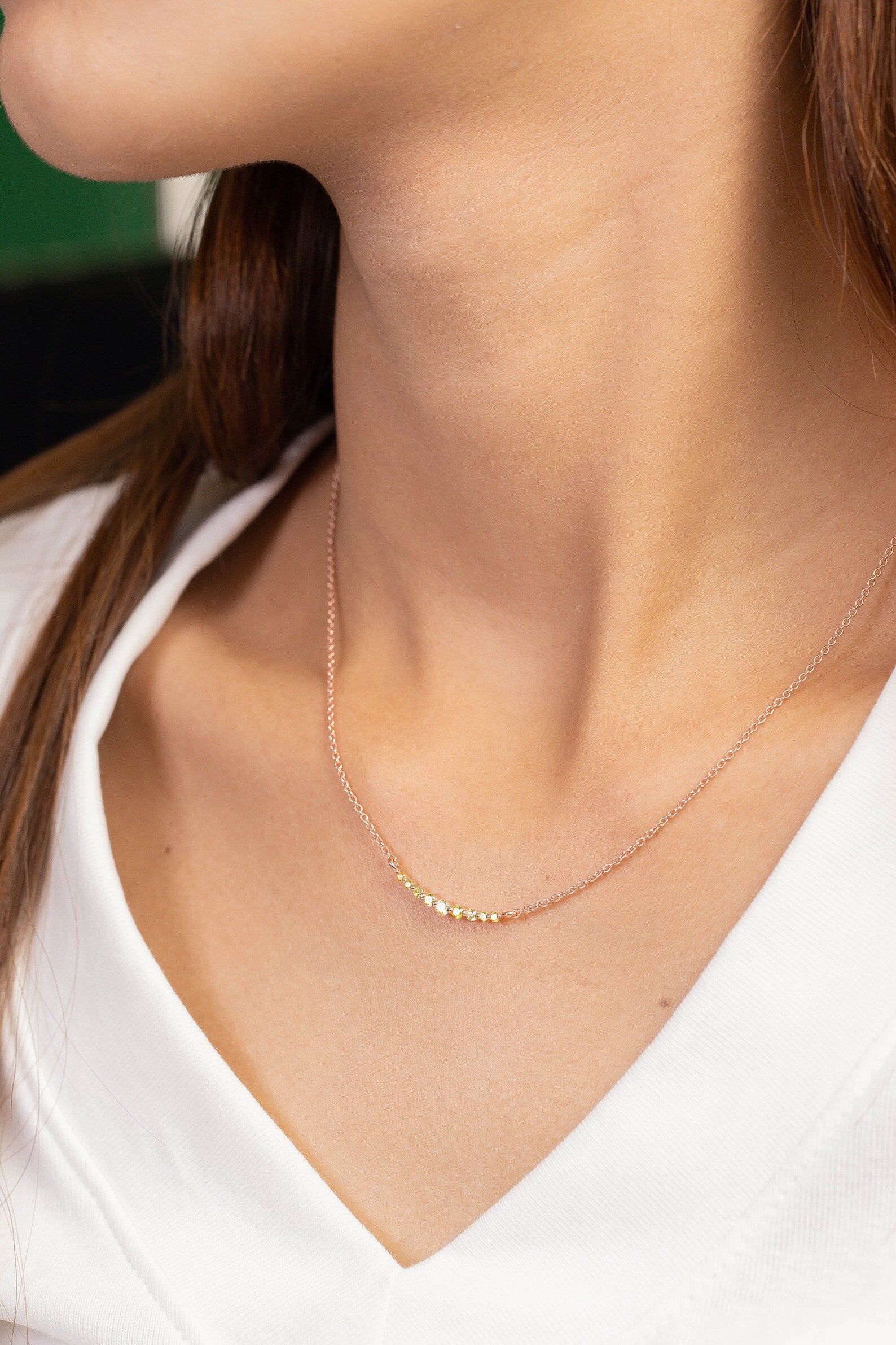 Single Prong beaded Bar Yellow Sapphire Necklace, Layering Necklace for Women, September Birthstone Gift