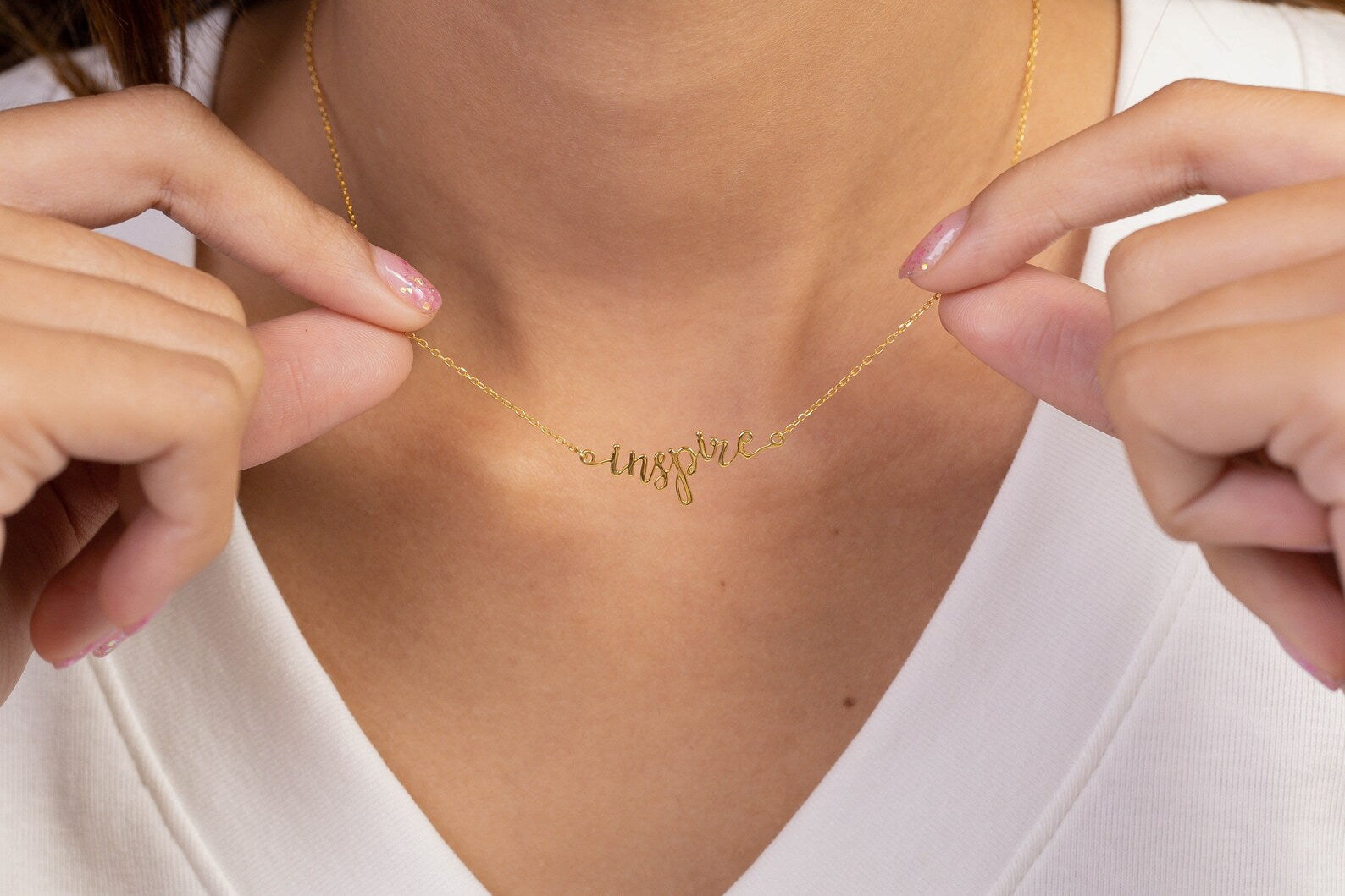 Inspire Name Necklace, Personalized Necklace Gifts For Women, Layering Necklace, Custom Name Jewelry