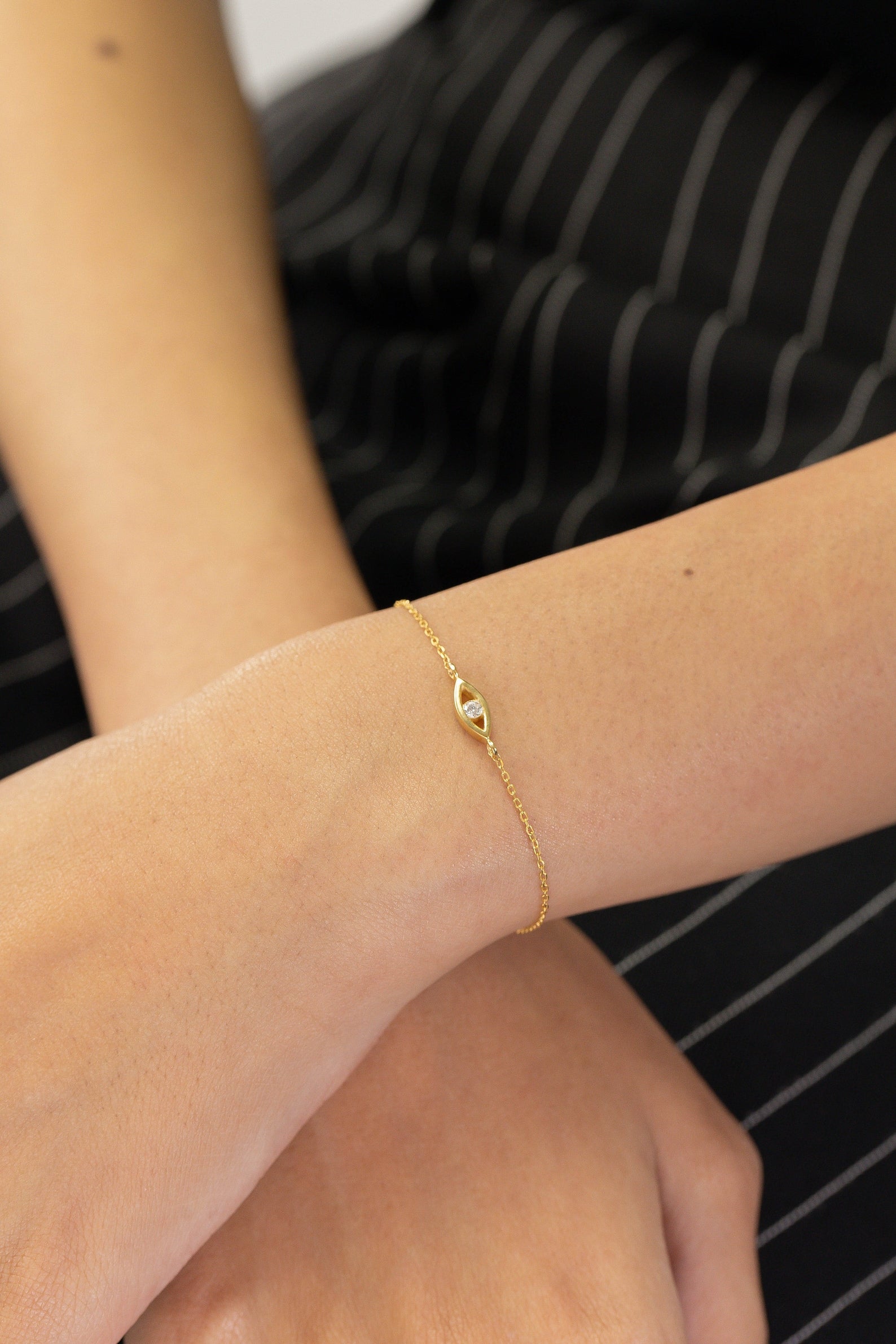 Tiny Evil Eye Bracelet, Sterling Silver Evil Eye Bracelet, Layering Bracelet, Minimalist Bracelets For Women