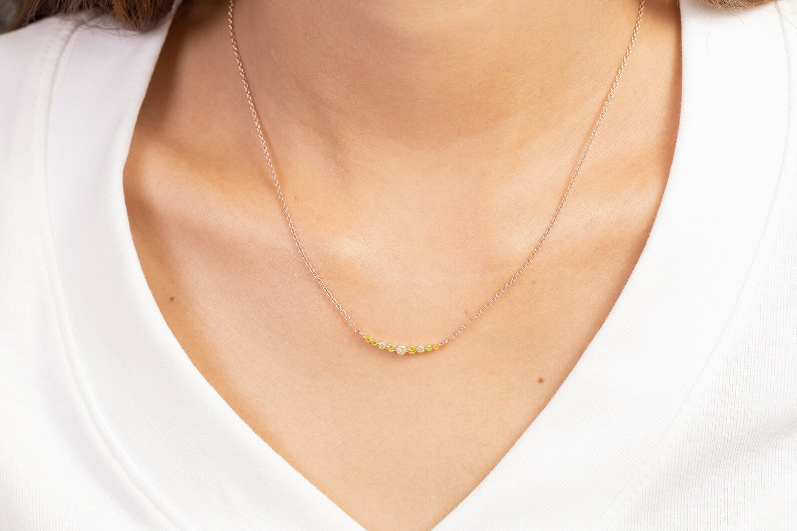 Single Prong beaded Bar Yellow Sapphire Necklace, Layering Necklace for Women, September Birthstone Gift