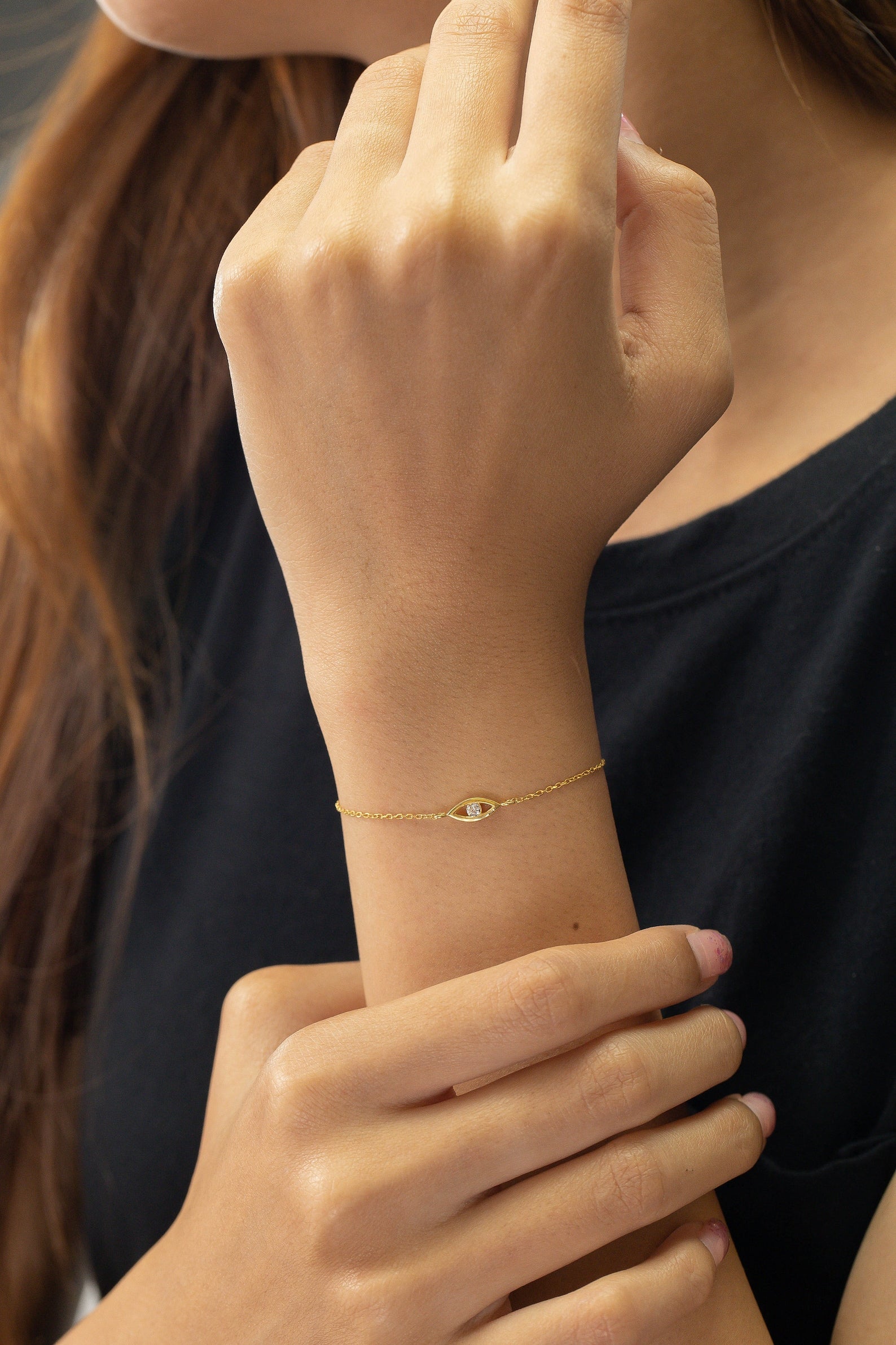 Tiny Evil Eye Bracelet, Sterling Silver Evil Eye Bracelet, Layering Bracelet, Minimalist Bracelets For Women