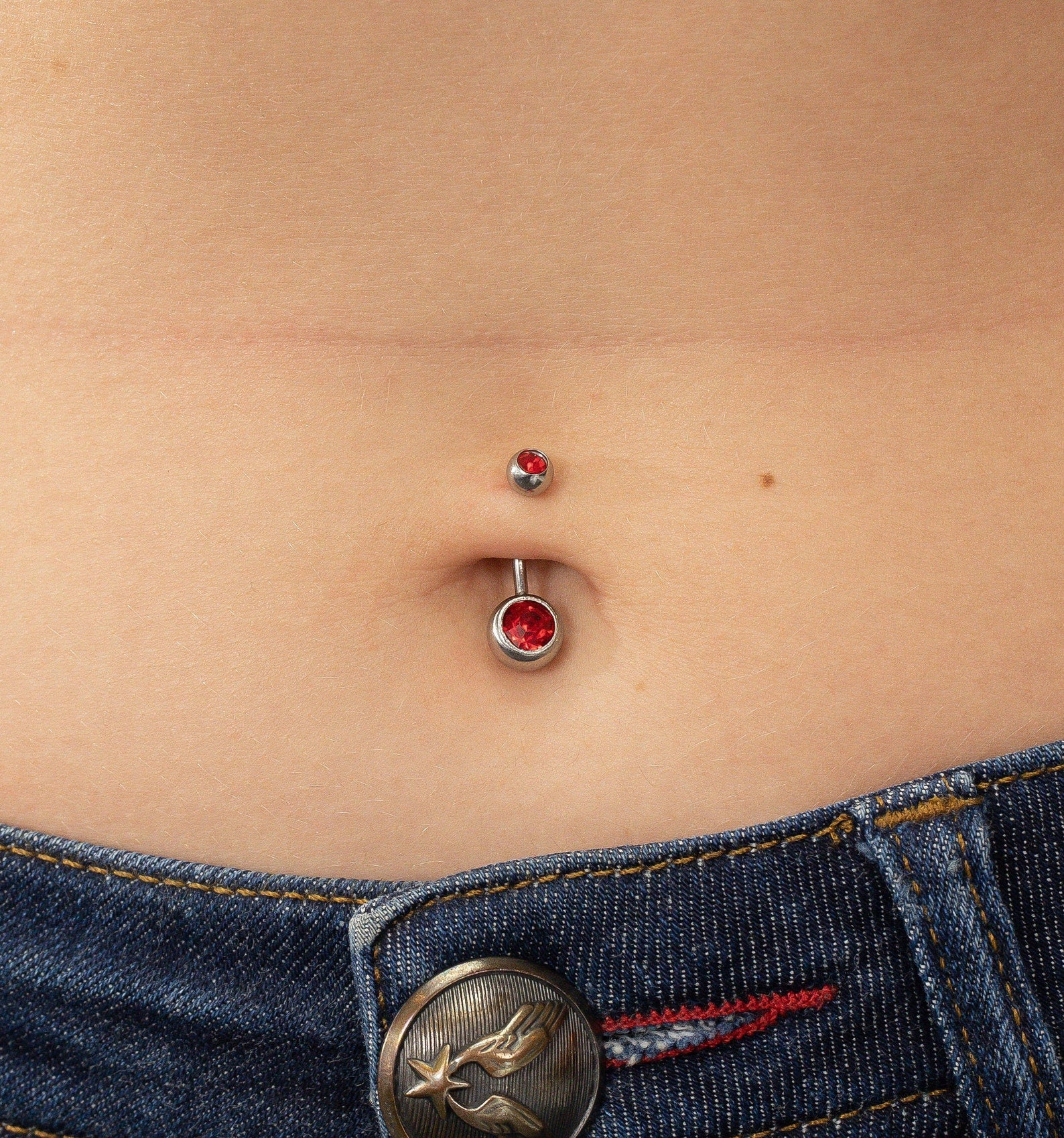 Garnet Bezel Set Belly Button Navel Ring, Sterling Silver Curved Barbell, January Birthstones, Dainty Belly Jewelry, Navel Piercing