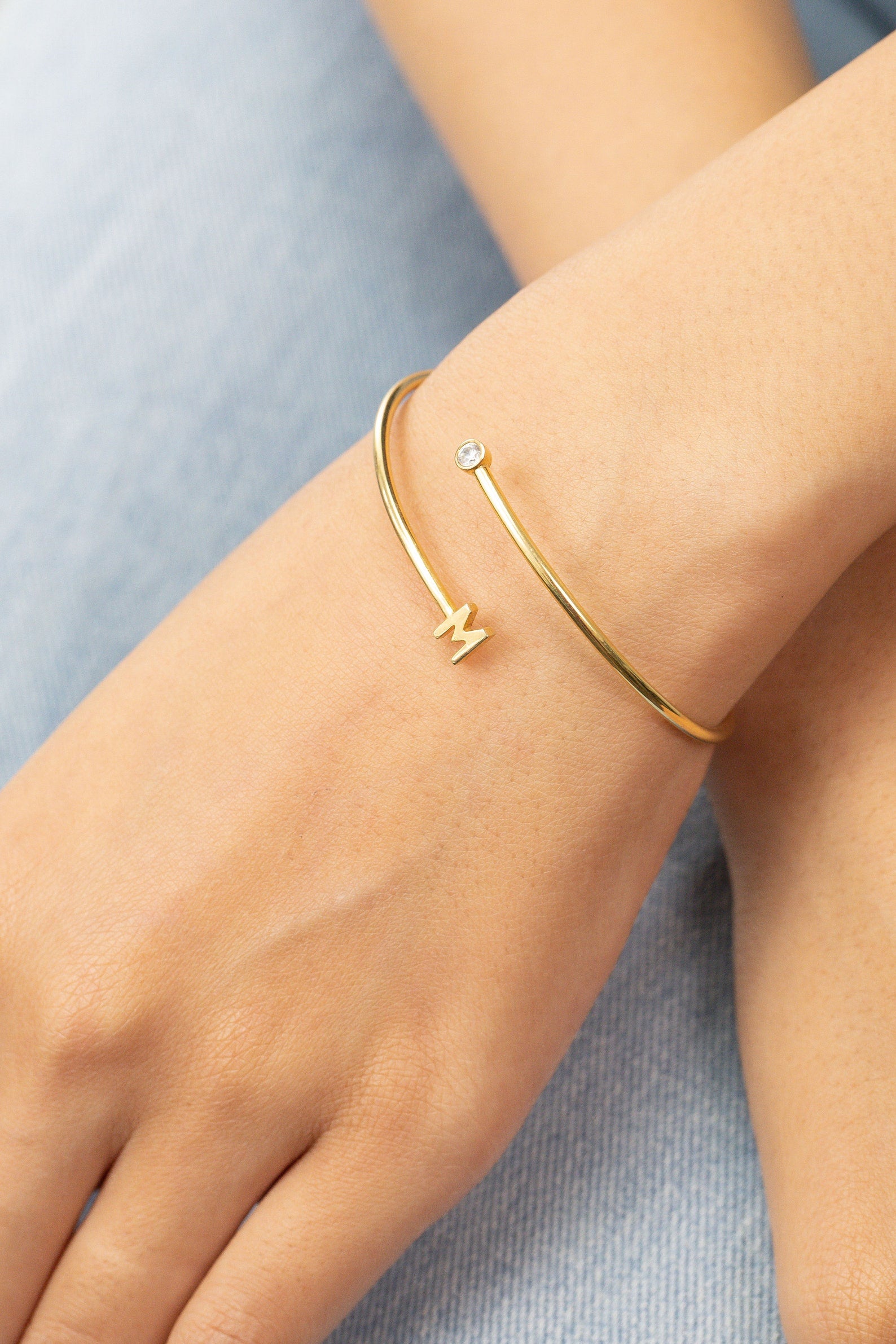 Personalized Initial Bangle Bracelets, Starling Silver Adjustable Bracelets, Custom Bracelets Gift for Women