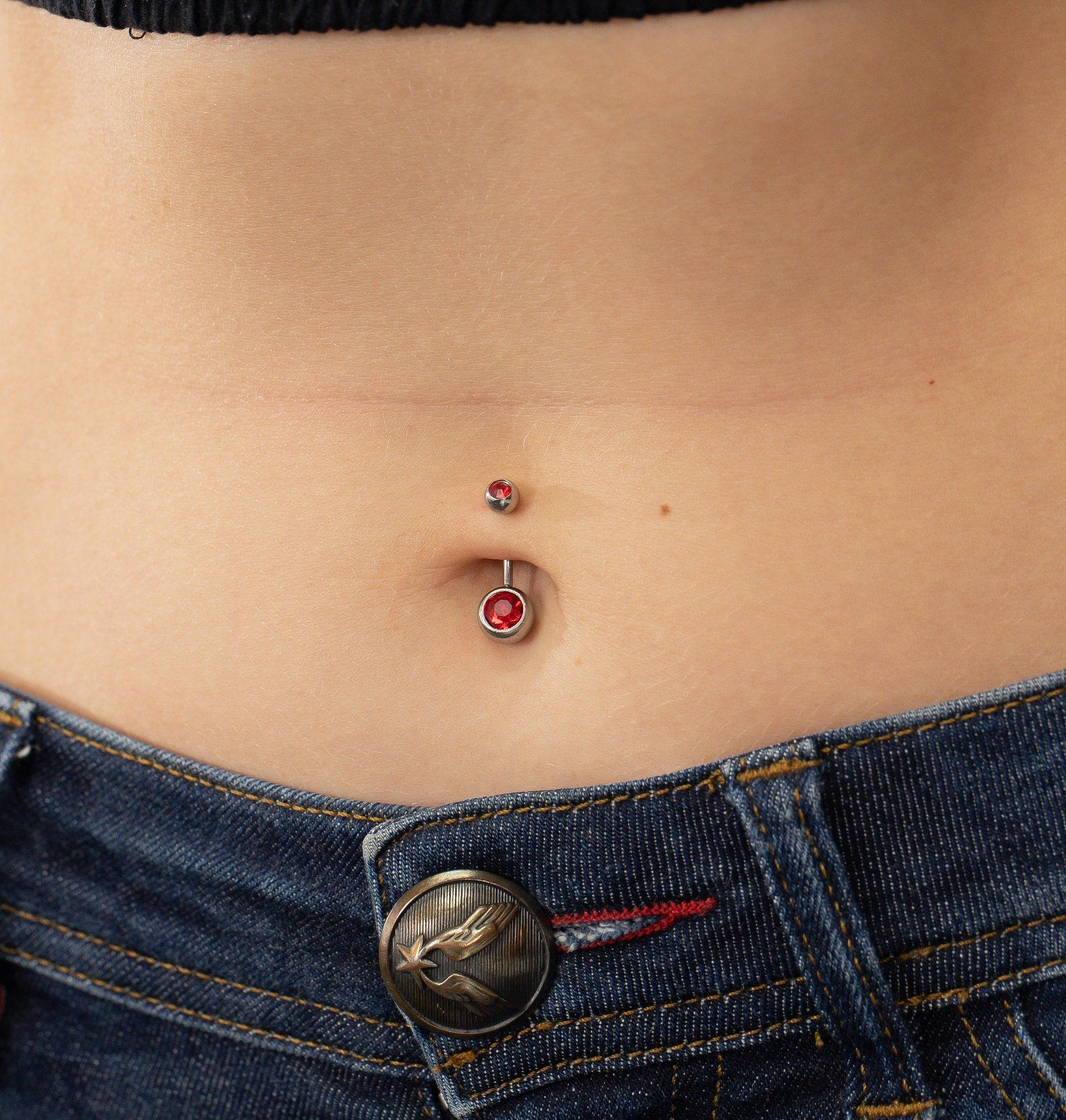 Garnet Bezel Set Belly Button Navel Ring, Sterling Silver Curved Barbell, January Birthstones, Dainty Belly Jewelry, Navel Piercing