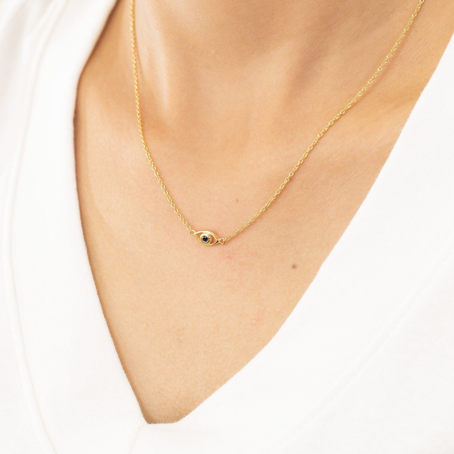 Black Diamond Evil Eye Necklace, Good Luck Necklace, Protection Necklace, Third Eye Jewelry Gift for Her