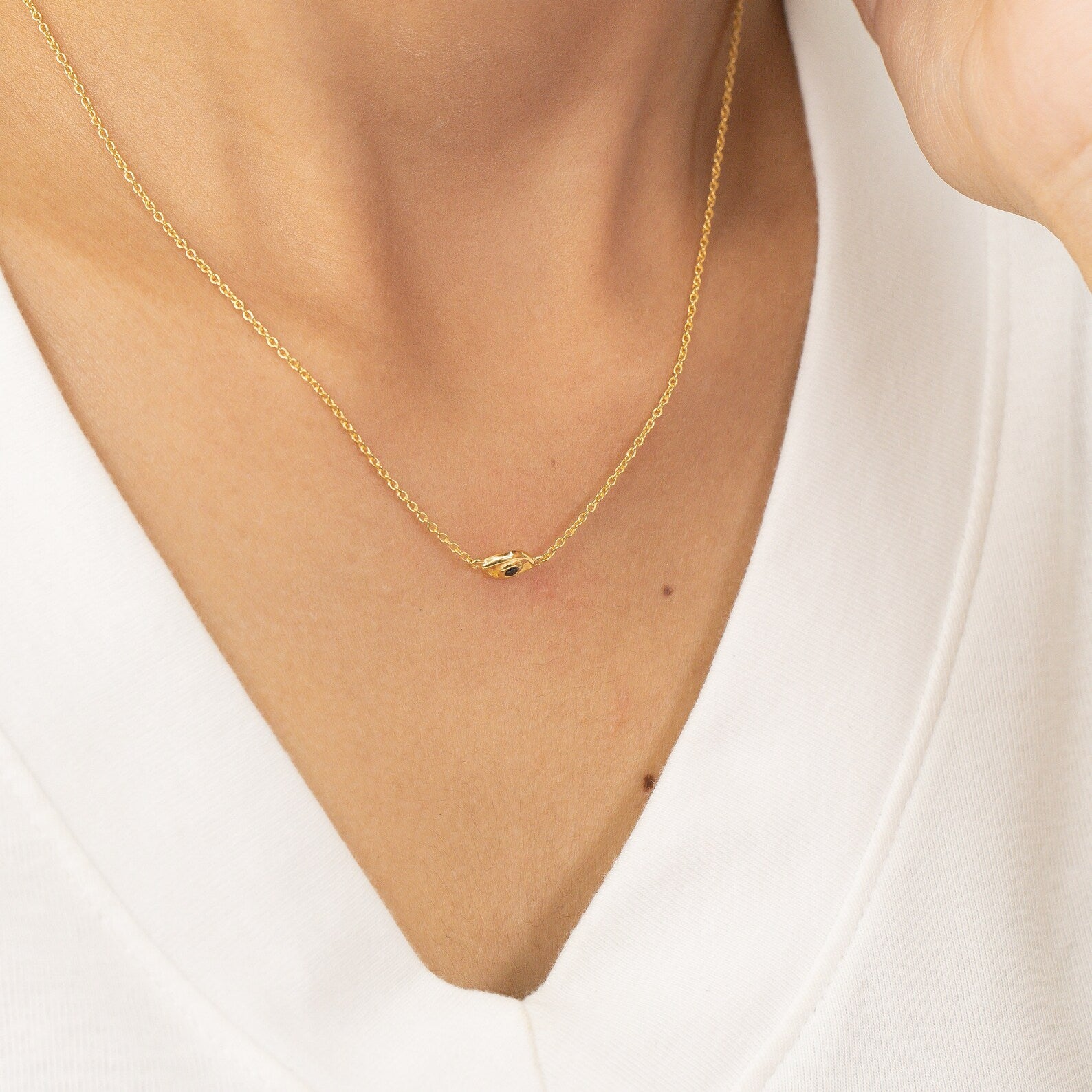 Black Diamond Evil Eye Necklace, Good Luck Necklace, Protection Necklace, Third Eye Jewelry Gift for Her