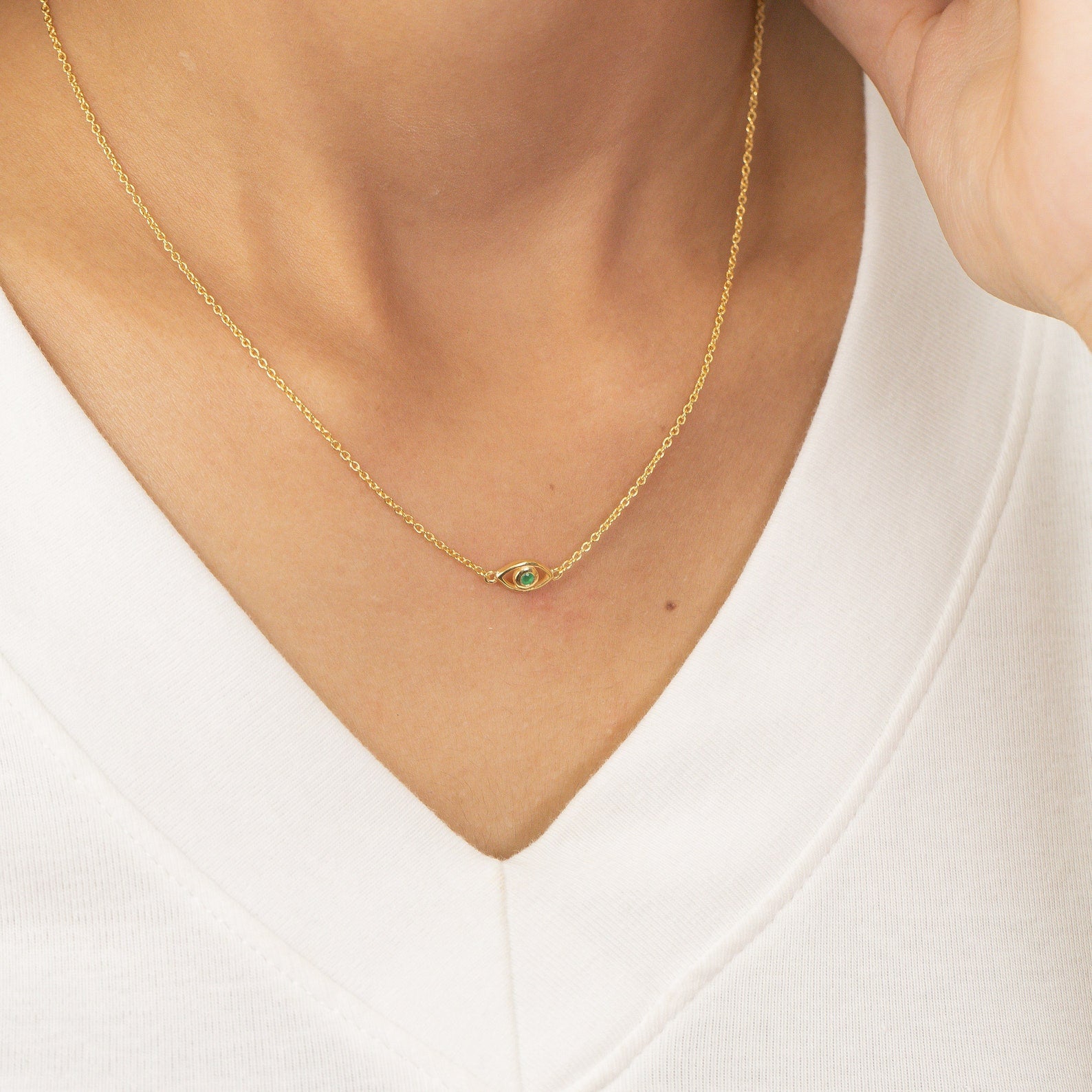 Emerald Evil Eye Necklace, Good Luck Necklace, May Birthstones Gift, Protection Necklace, Christmas Gift for Women