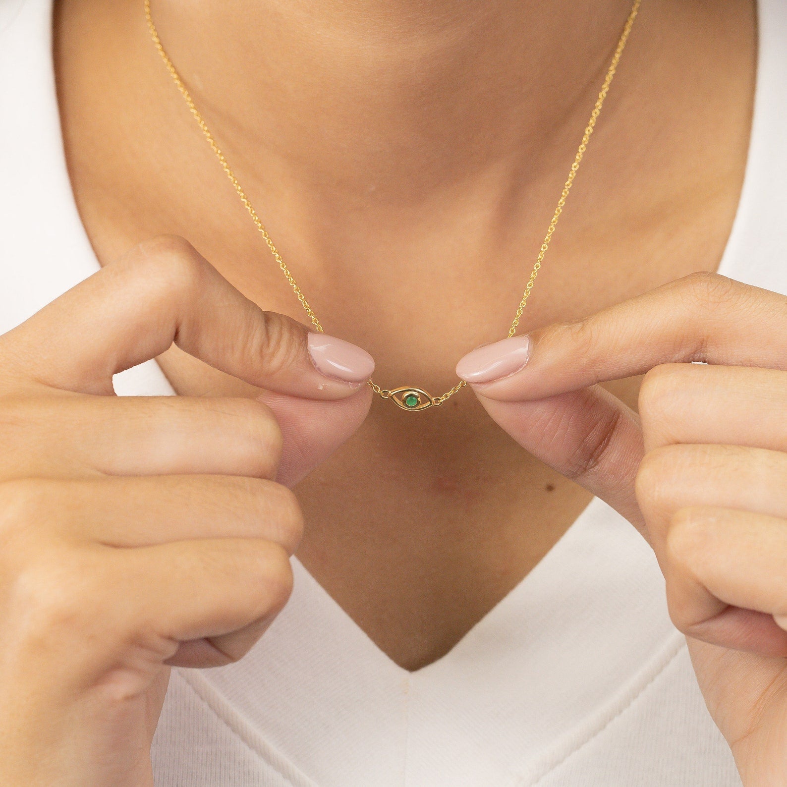 Emerald Evil Eye Necklace, Good Luck Necklace, May Birthstones Gift, Protection Necklace, Christmas Gift for Women