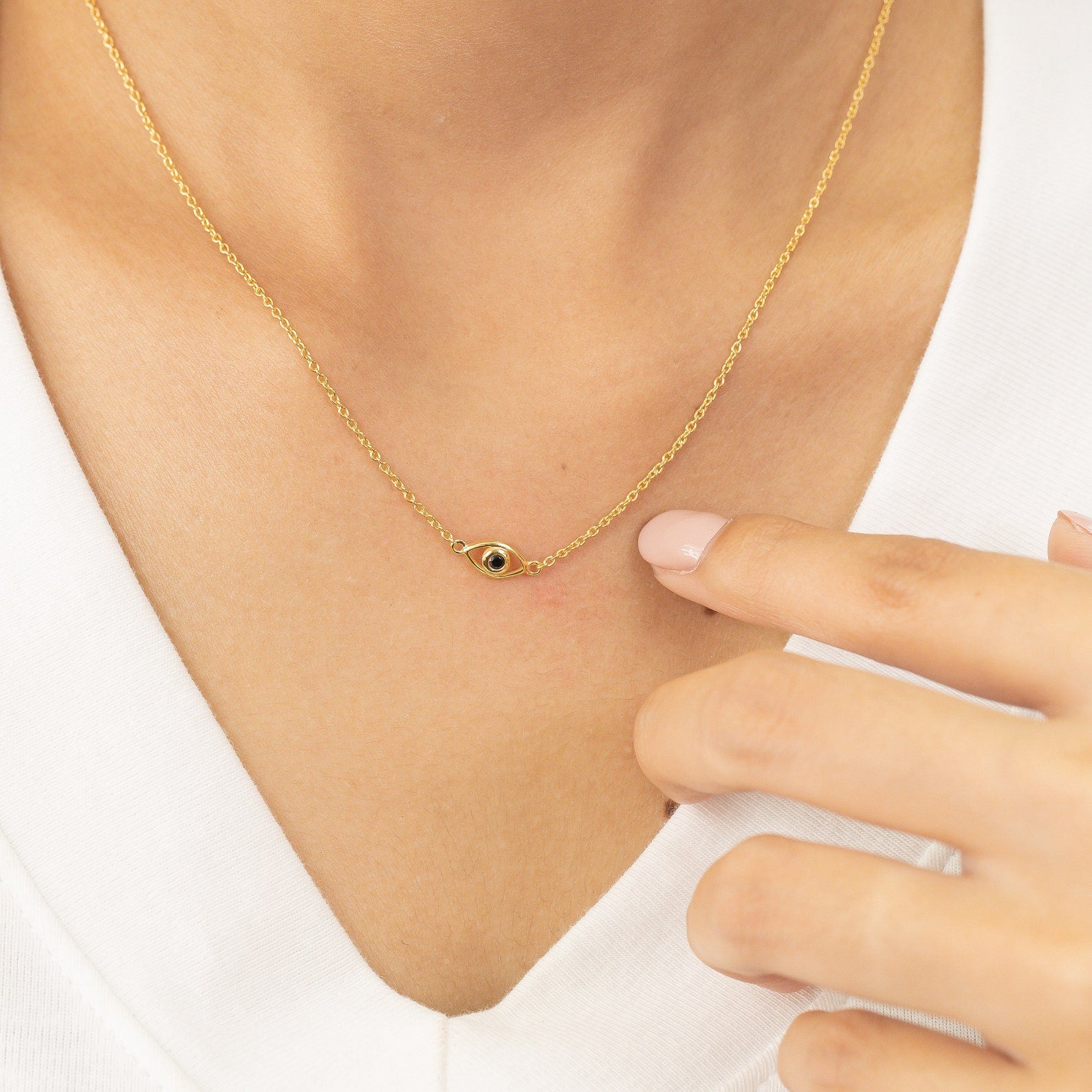 Black Diamond Evil Eye Necklace, Good Luck Necklace, Protection Necklace, Third Eye Jewelry Gift for Her