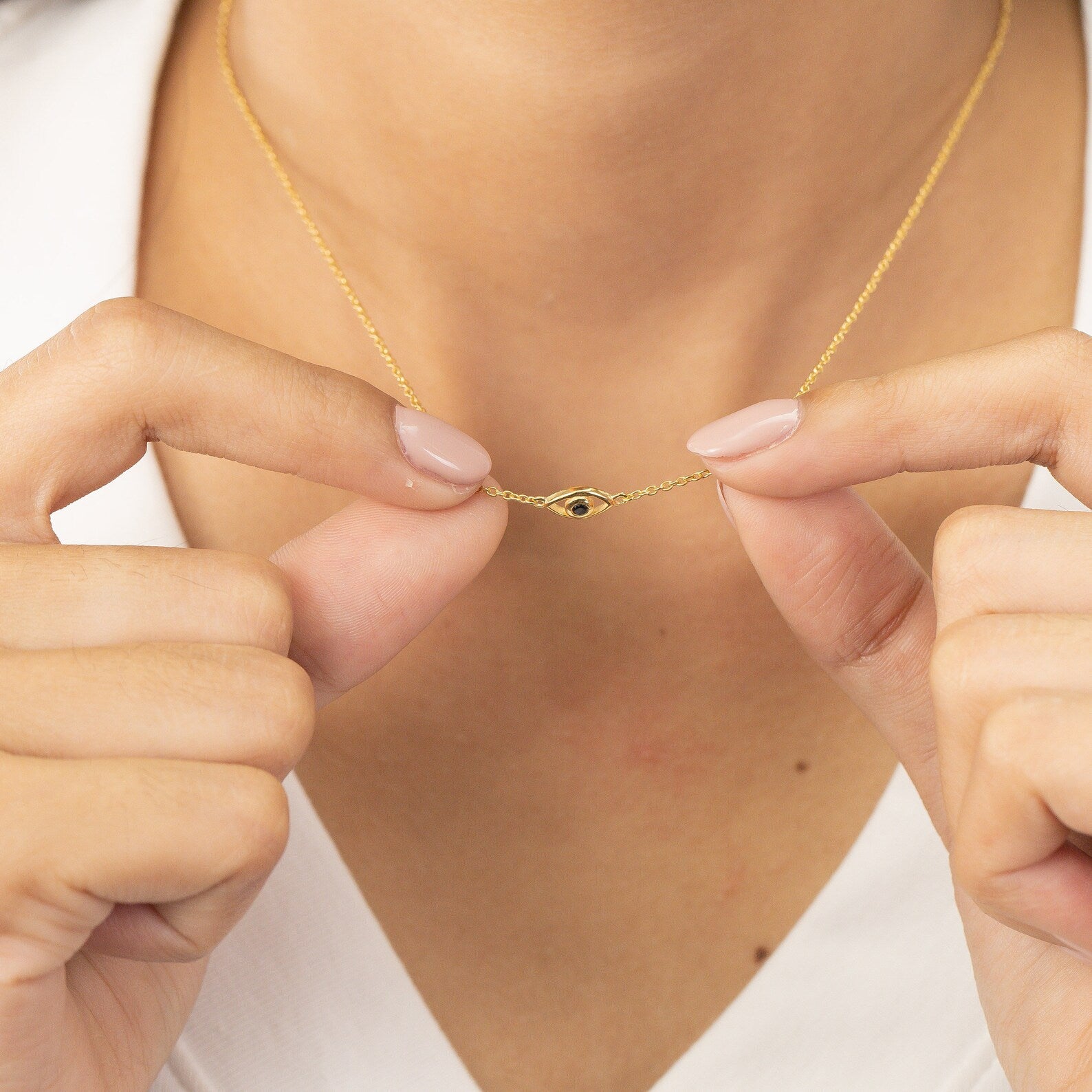 Black Diamond Evil Eye Necklace, Good Luck Necklace, Protection Necklace, Third Eye Jewelry Gift for Her