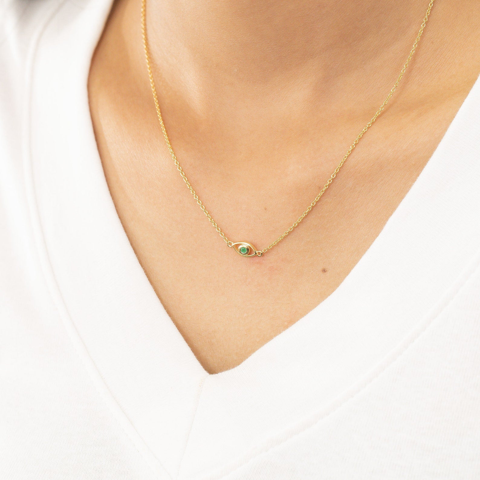 Emerald Evil Eye Necklace, Good Luck Necklace, May Birthstones Gift, Protection Necklace, Christmas Gift for Women