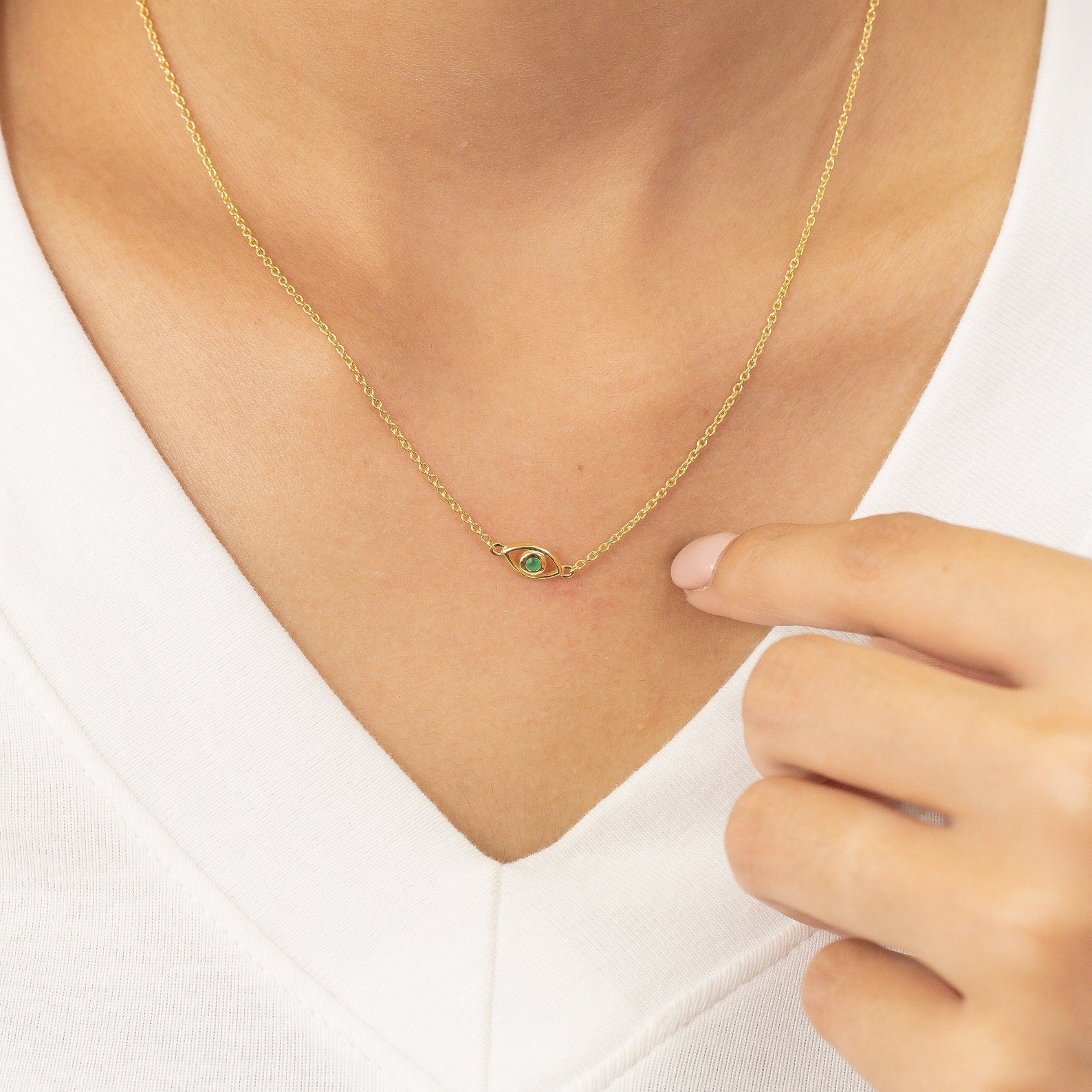 Emerald Evil Eye Necklace, Good Luck Necklace, May Birthstones Gift, Protection Necklace, Christmas Gift for Women