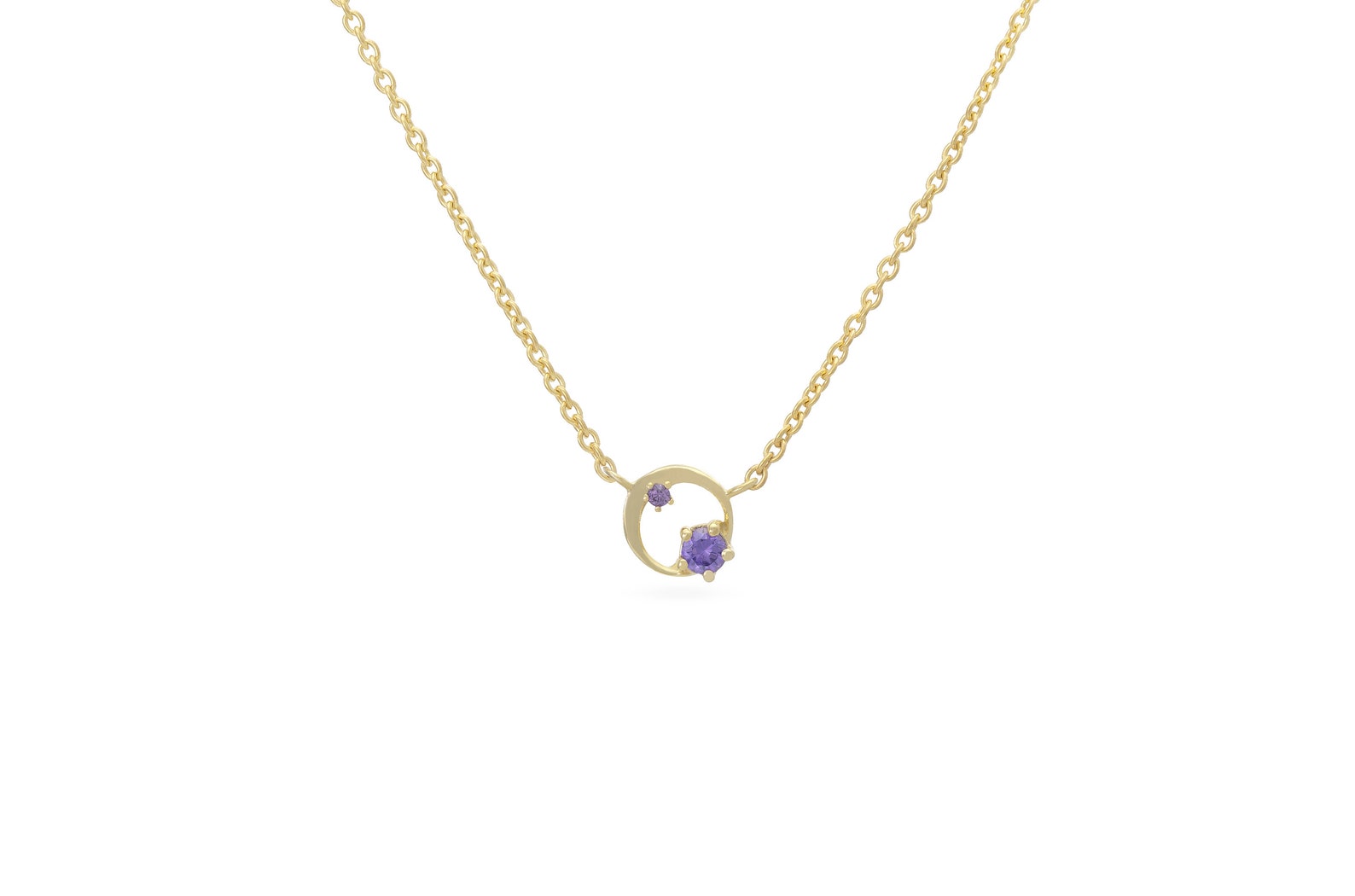 Amethyst Circle Necklace, February Birthstone Gift, Open Circle Karma Necklace, Tiny Circle Necklace, Layering Necklace