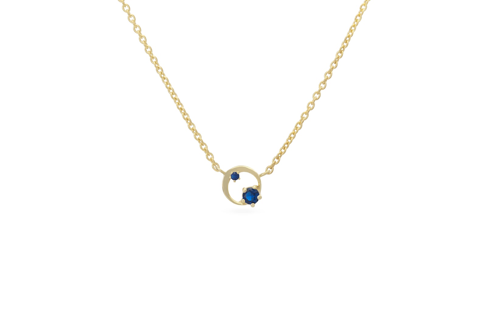 Blue Sapphire Circle Necklace, September Birthstone Gift, Open Circle Karma Necklace, Circle Necklace, Layering Necklace