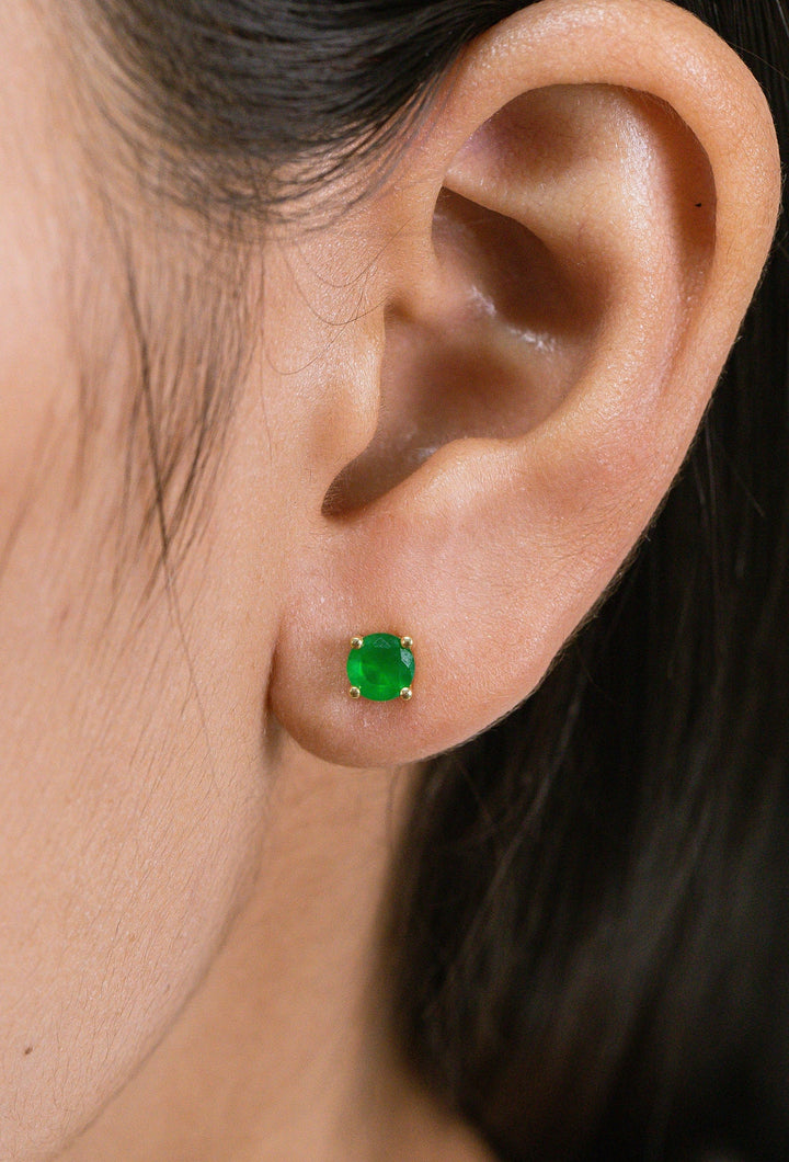 Four Prong Emerald Stud Earrings, May Birthstone Gifts, Starling Silver Emerald Solitaire Earring, Everyday Earrings