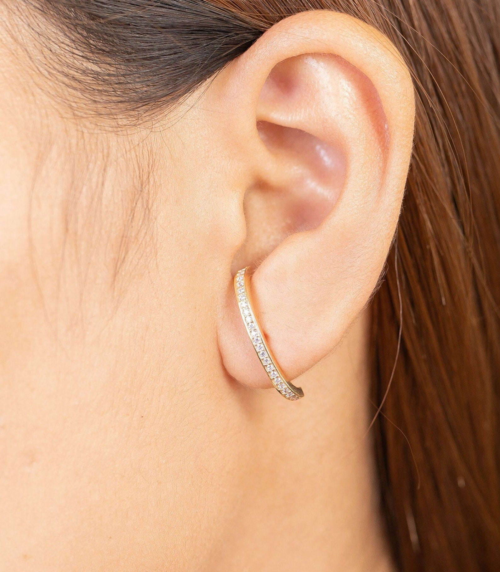 Diamond Ear Lobe Cuff Earrings, Dainty Suspender Earrings, Dainty stud lobe cuff, Minimalist Earrings Gift For Women