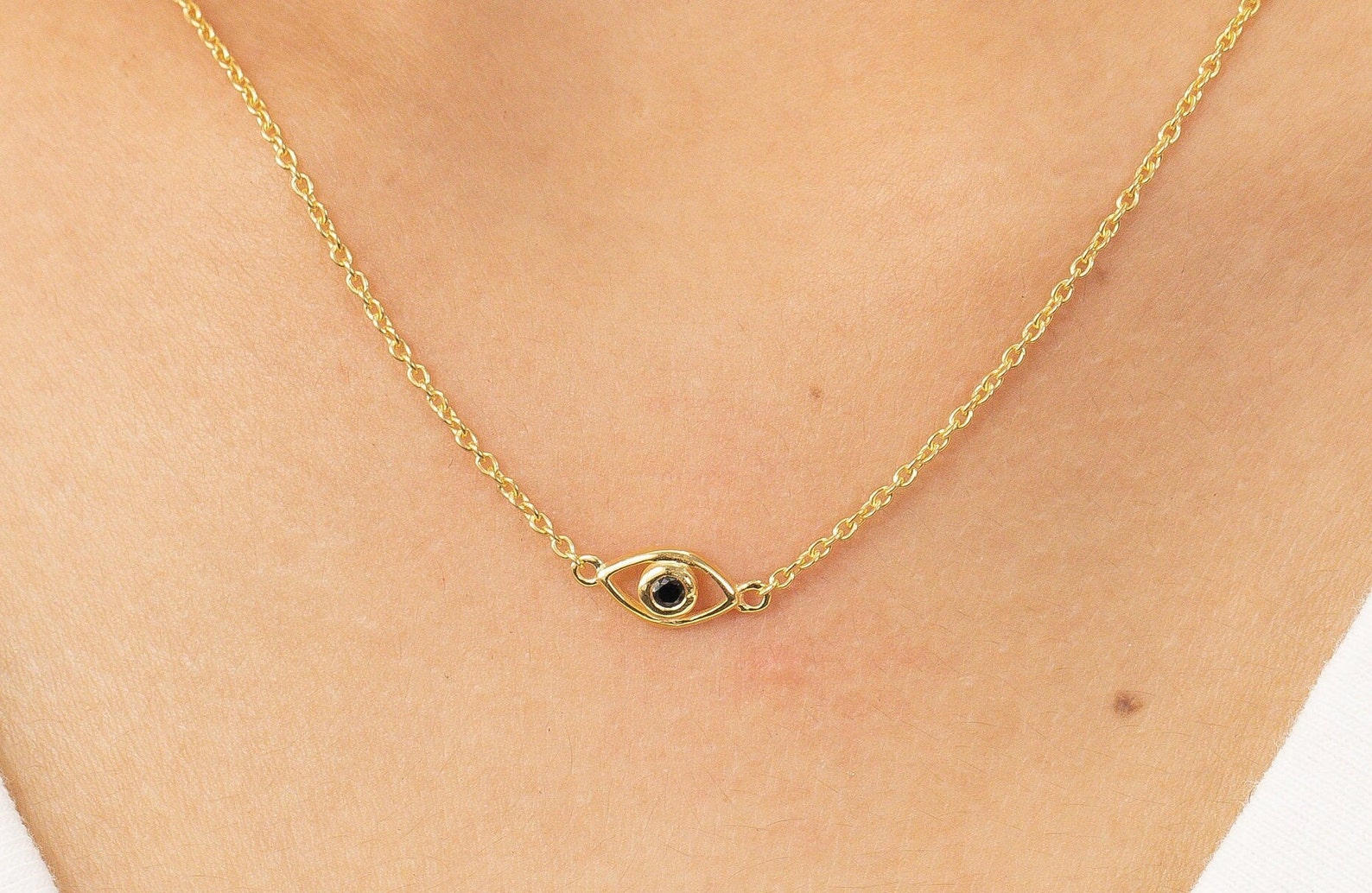 Black Diamond Evil Eye Necklace, Good Luck Necklace, Protection Necklace, Third Eye Jewelry Gift for Her