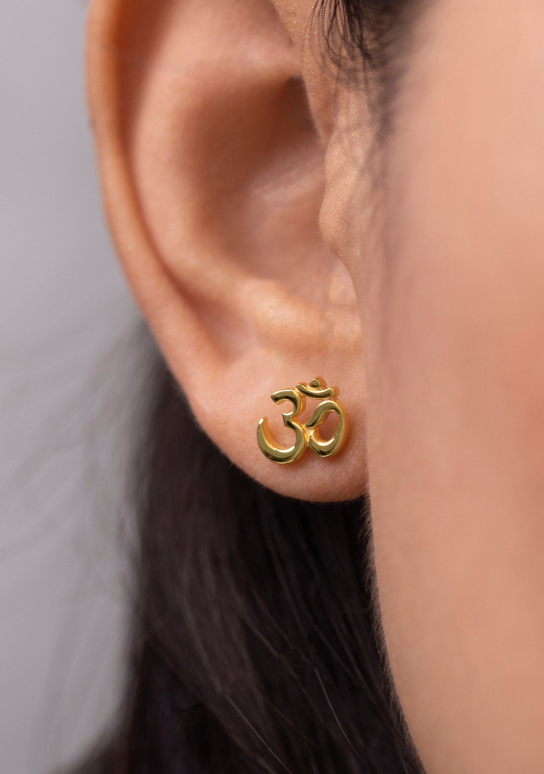 Om Stud Earrings, Meditation Studs, Om Symbol Earrings, Yoga Earrings, 18K Gold Om Earrings, Om Jewelry