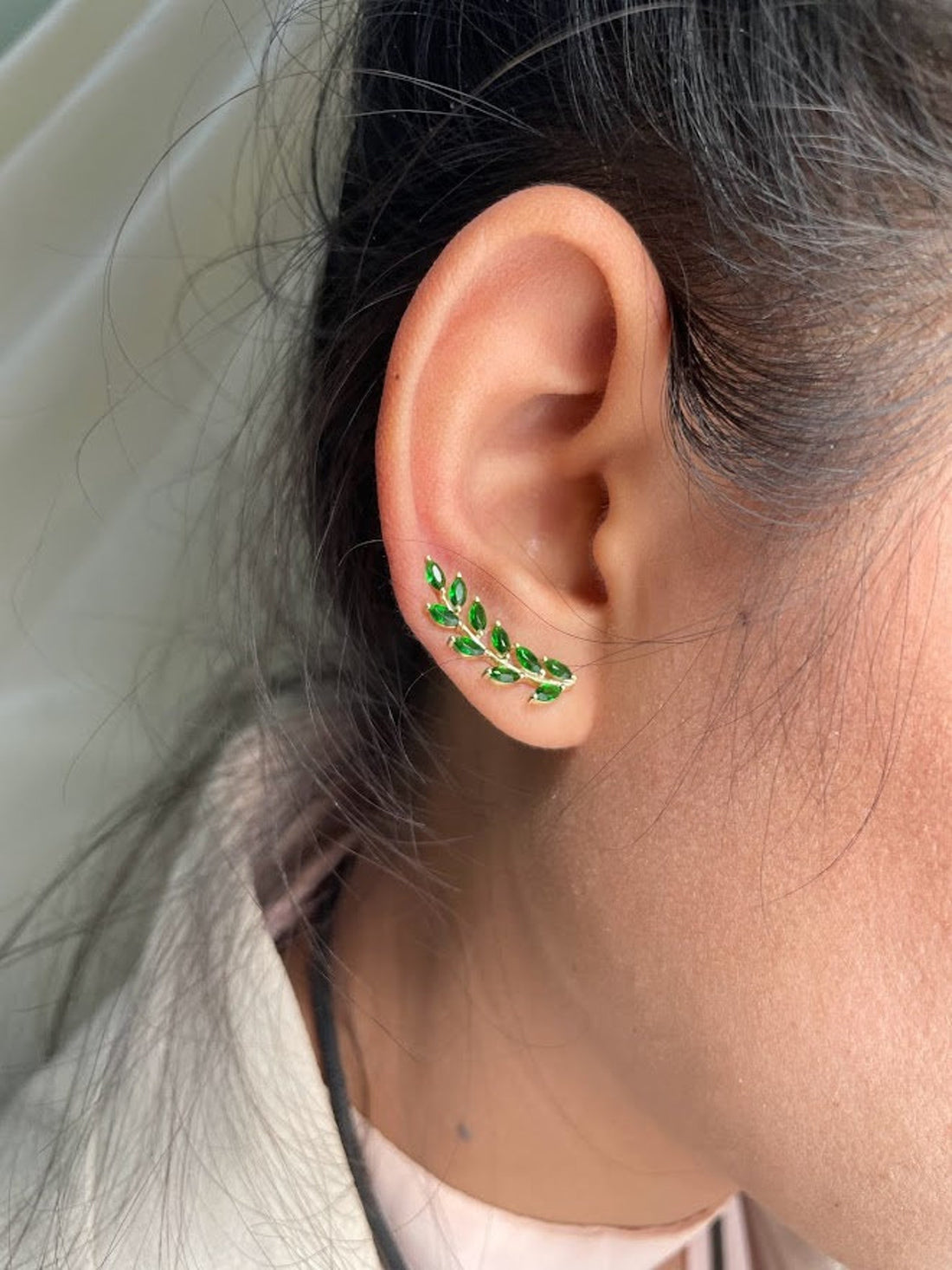 Emerald Earring Climber / Marquise Ear Crawlers Earrings / Ear Climber Earrings / Bridesmaid Gift / May Birthstones