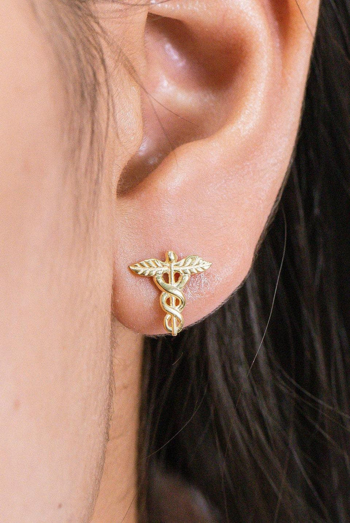 Caduceus Stud Earrings, Medical Symbol Earrings, Caduceus Medical Jewelry, Earrings for Doctor Nurse