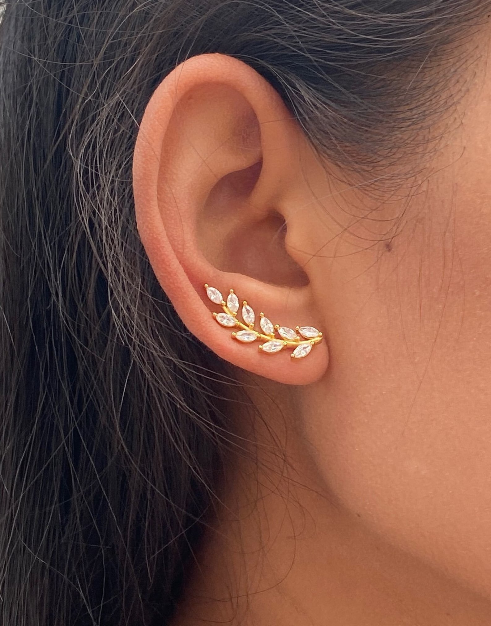 Moissanite Ear Climber Earrings / Marquise Unique Earrings Climber / Ear Crawlers Earrings / Bridesmaid Gift / Minimalist Earrings