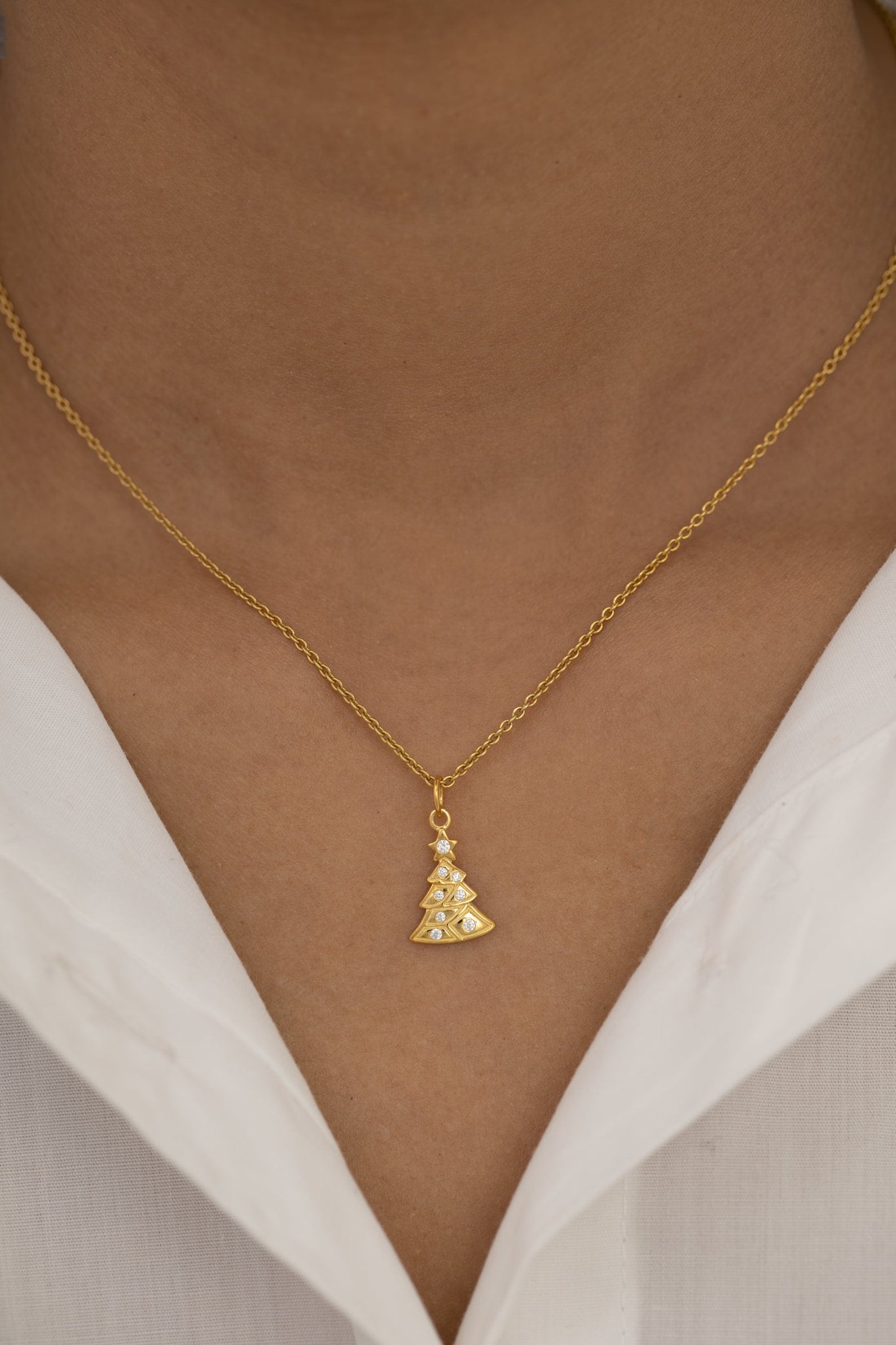 Christmas Tree Necklace, Christmas Pendant Charm, Pine Tree Necklace, Tree of Life Pendant, Christmas Tree Jewelry