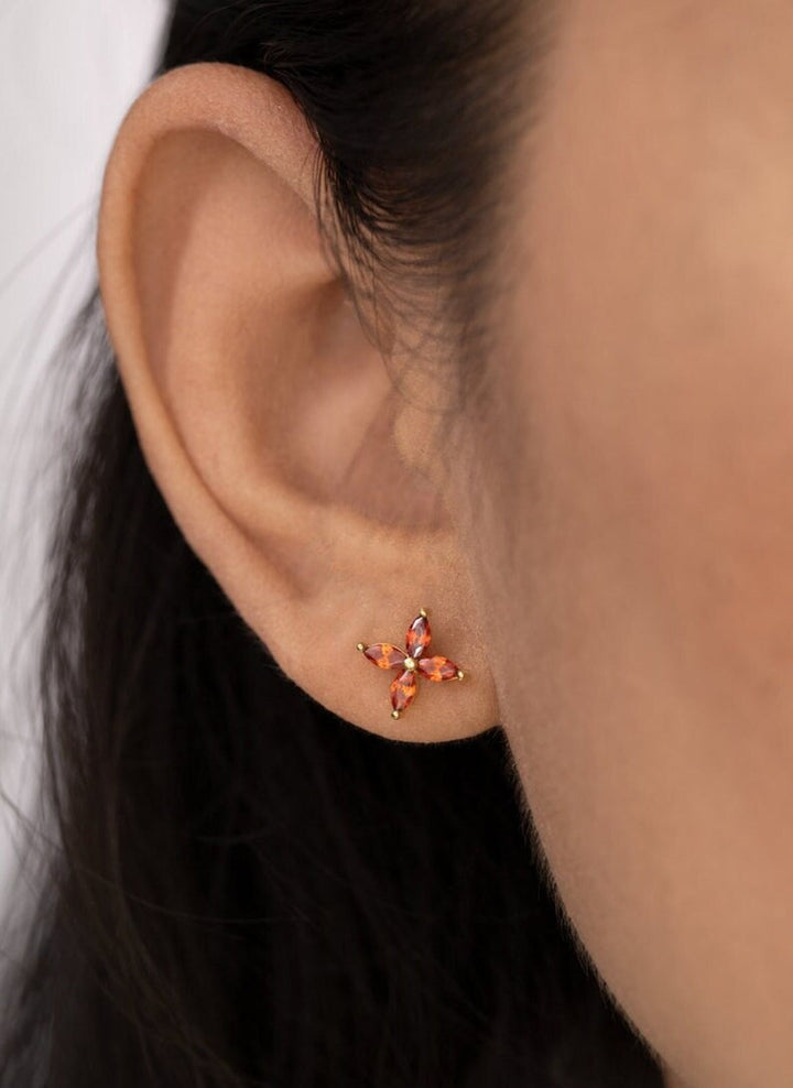 Marquise Cut Garnet Stud Earrings, January Birthstones, Minimalist Flower Earrings, Bridal Gifts for Her