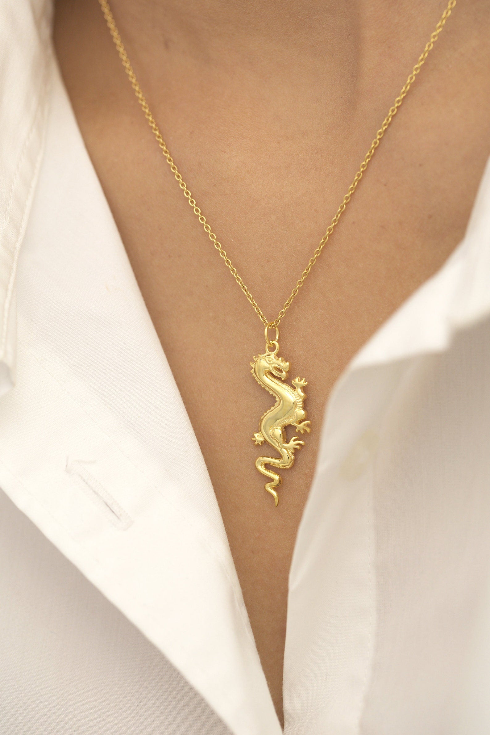 Chinese Dragon Pendant Necklace, Chinese Dragon Charm, Jade Dragon Necklace, Dainty Dragon Necklace, Fantasy Jewelry