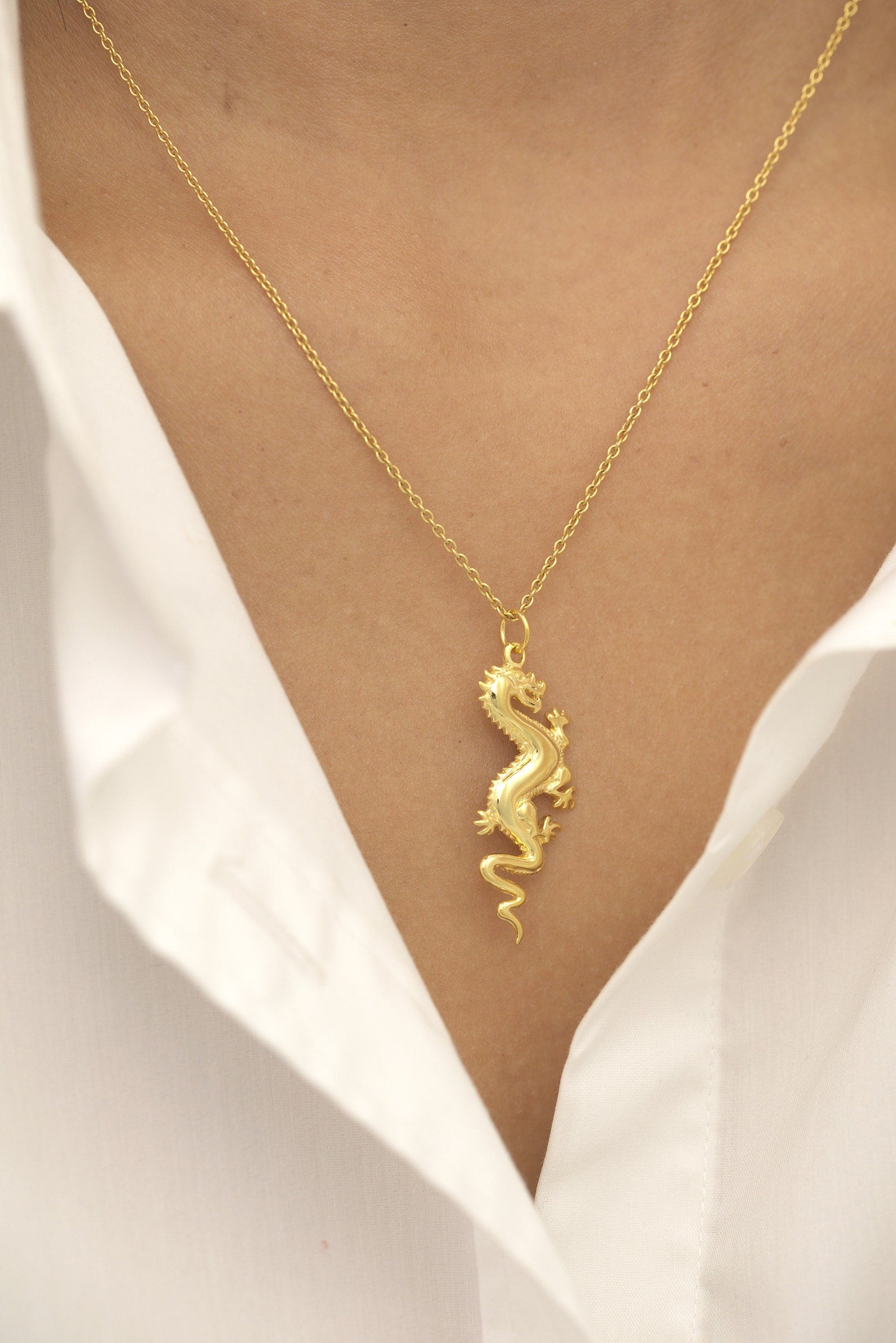 Chinese Dragon Pendant Necklace, Chinese Dragon Charm, Jade Dragon Necklace, Dainty Dragon Necklace, Fantasy Jewelry