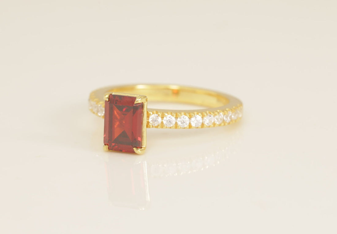 Four Prongs Garnet Engagement Ring, January Birthstone Ring, Bridal Promise Ring, Garnet Wedding Ring, Anniversary Ring