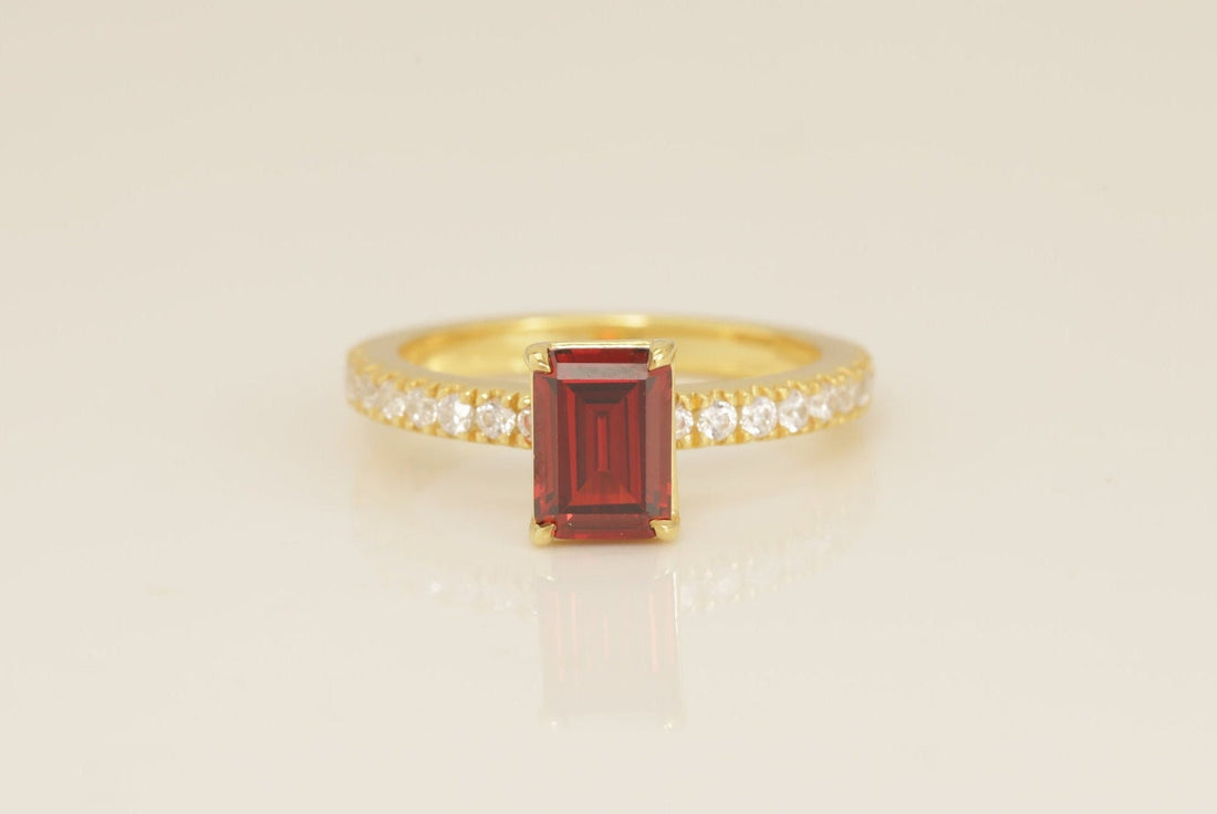 Four Prongs Garnet Engagement Ring, January Birthstone Ring, Bridal Promise Ring, Garnet Wedding Ring, Anniversary Ring