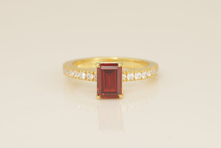 Four Prongs Garnet Engagement Ring, January Birthstone Ring, Bridal Promise Ring, Garnet Wedding Ring, Anniversary Ring