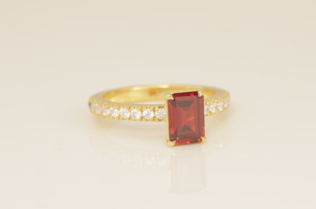Four Prongs Garnet Engagement Ring, January Birthstone Ring, Bridal Promise Ring, Garnet Wedding Ring, Anniversary Ring