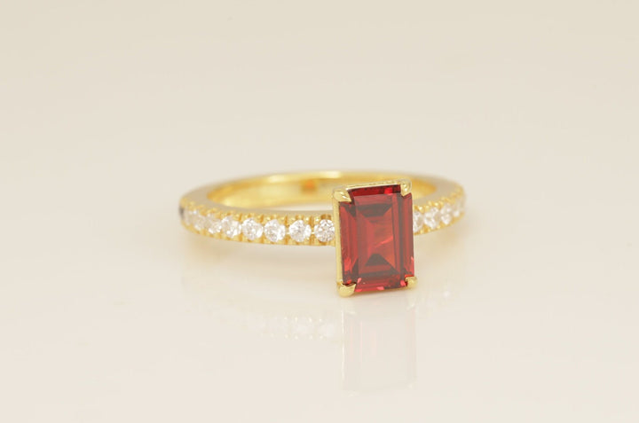Four Prongs Garnet Engagement Ring, January Birthstone Ring, Bridal Promise Ring, Garnet Wedding Ring, Anniversary Ring