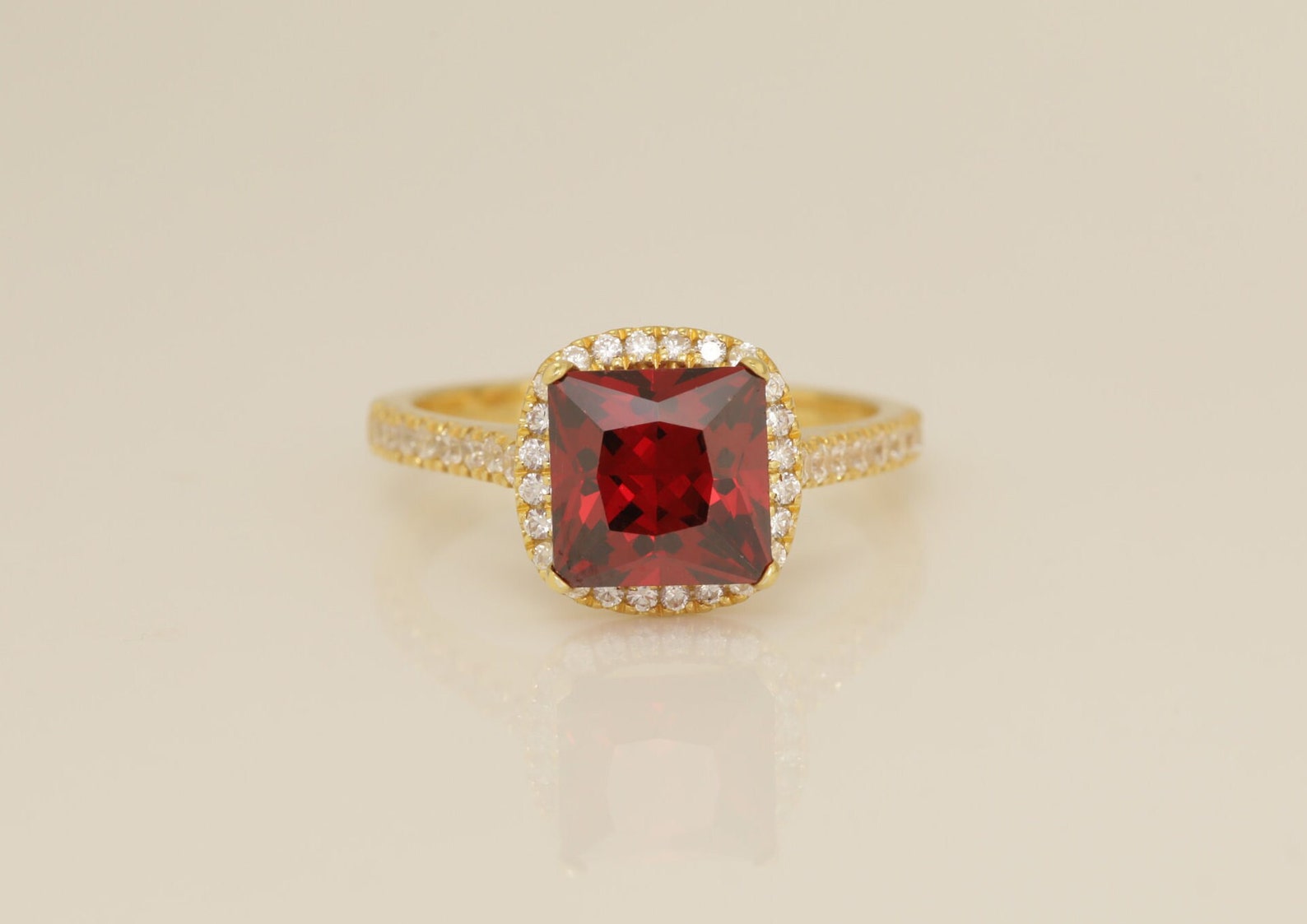 Garnet Engagement Ring, Diamond Halo Garnet Ring, January Birthstone Rings, Anniversary Gift for Her