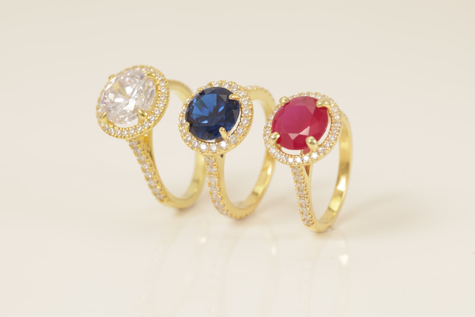 Diamond Halo Gemstones Engagement Ring, Birthstone Ring, Bridal Promise Ring Gift for Her, Anniversary Ring